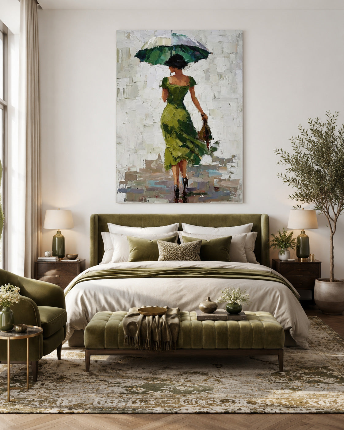Impressionist Lady With Umbrella Textured Canvas Wall Art For Bedroom