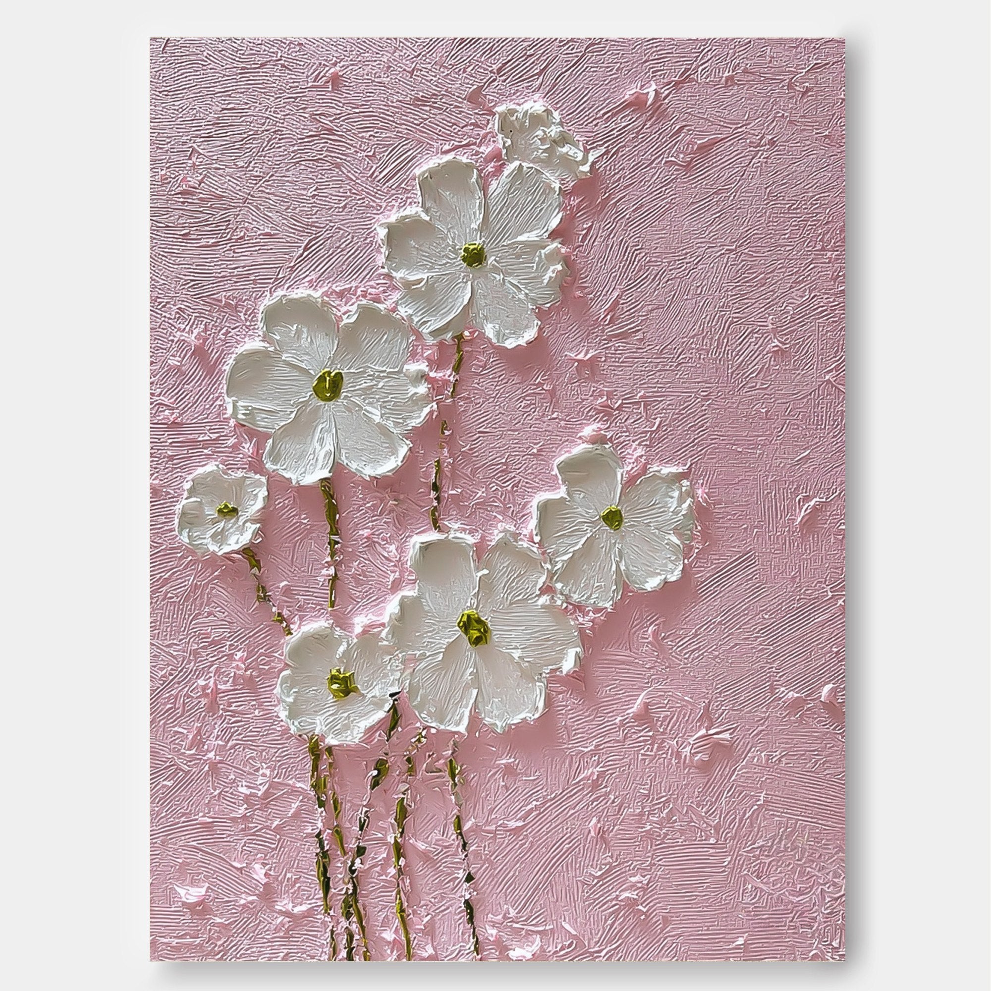 Modern Textured Art Piece With Abstract White Flowers On Pink Background
