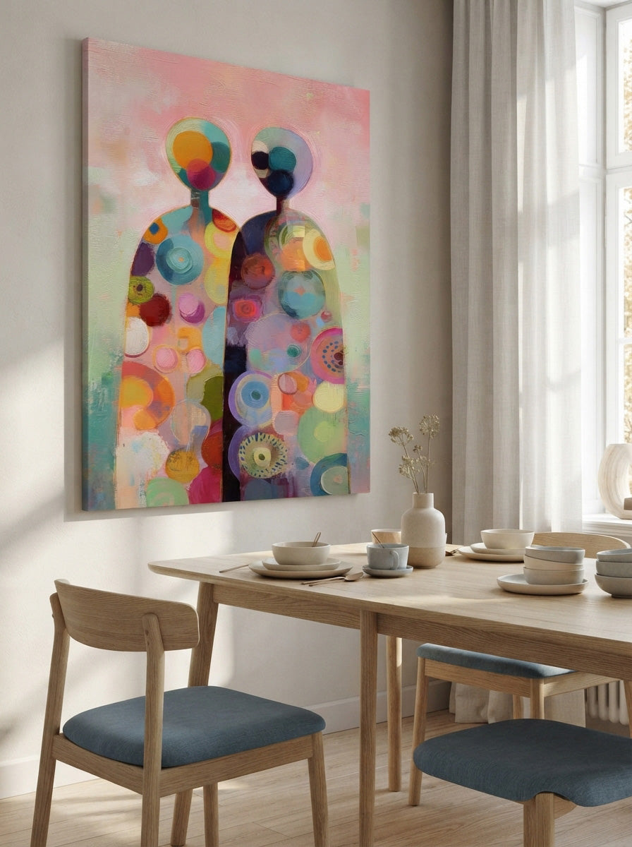Bohemian Style Abstract Art Canvas With Rich Texture And Colorful Circles For Bedroom Decoration