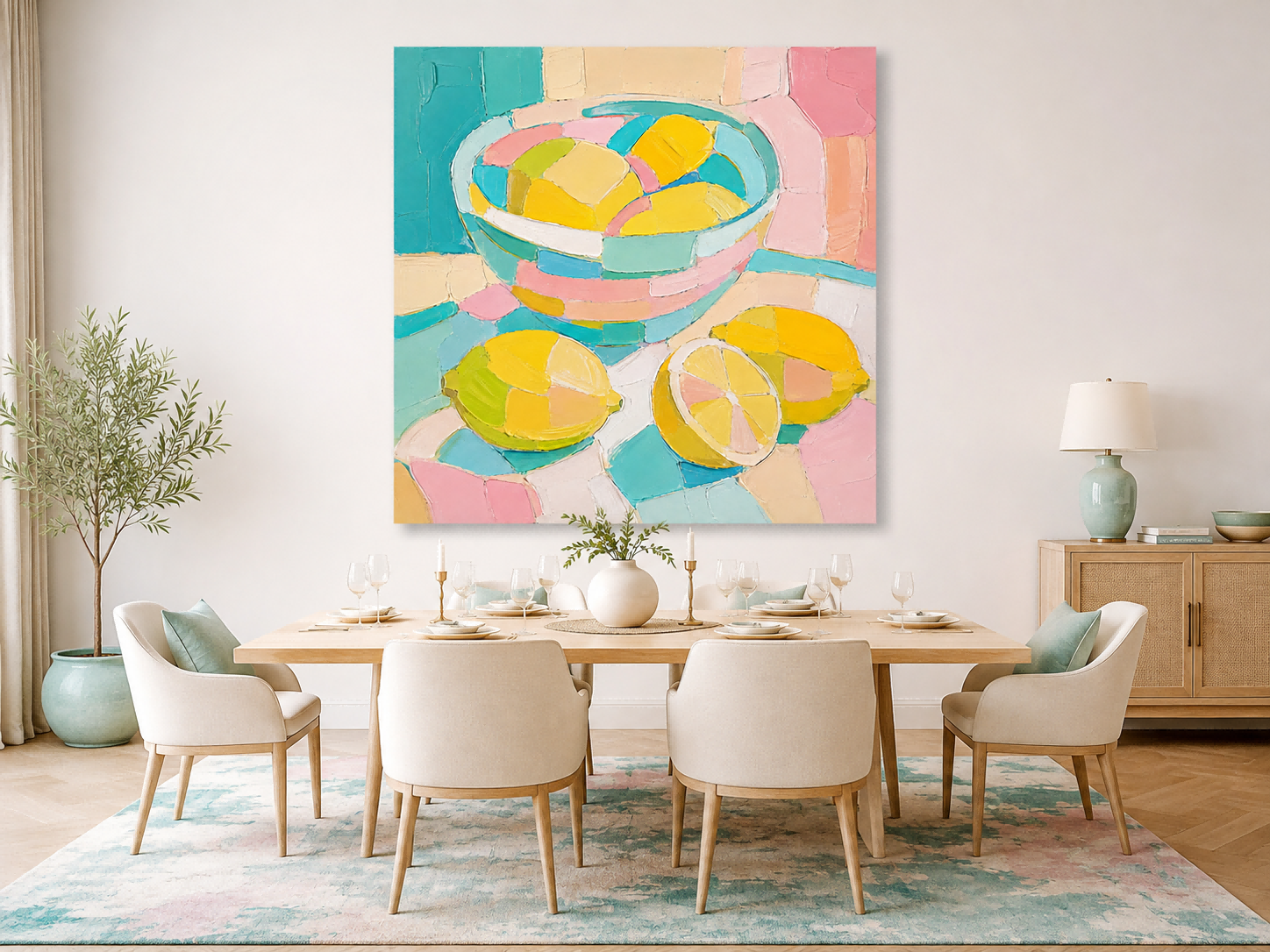 Contemporary Impasto Abstract Painting With Pastel Macaron Tones