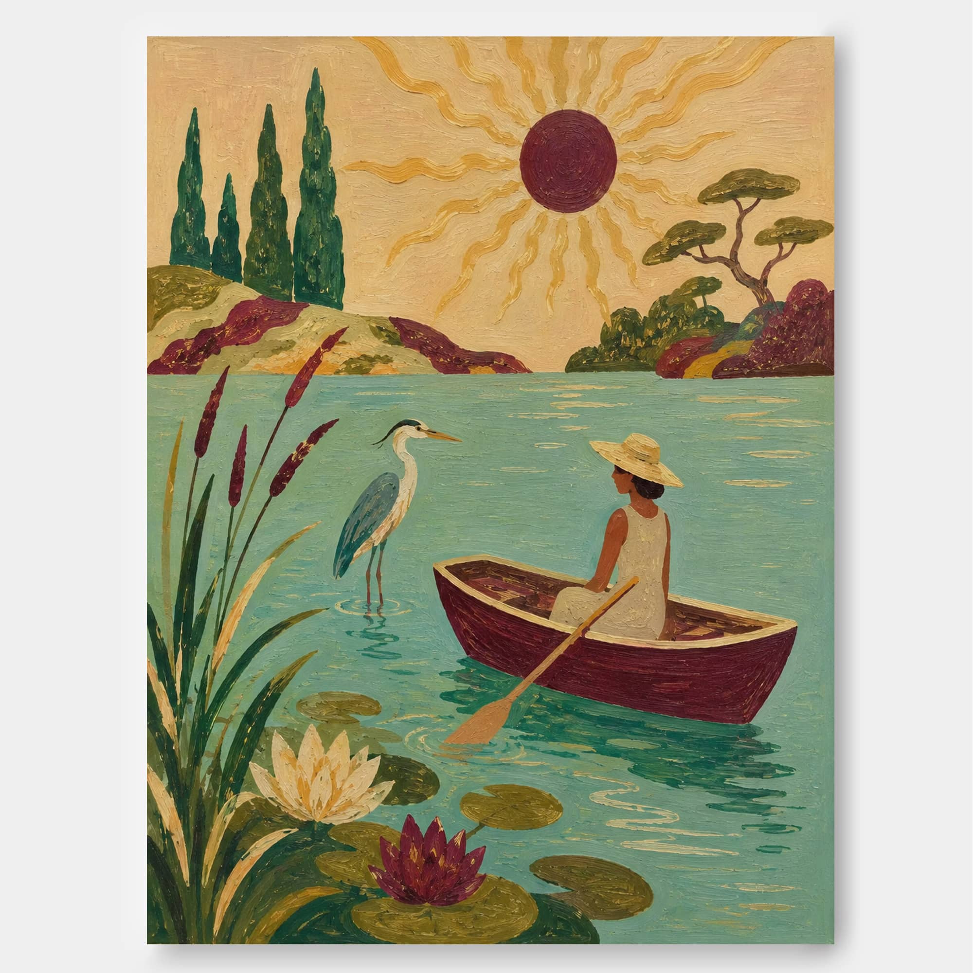 Art Deco Inspired Fantasy Painting Of Nature And Serenity In Warm Earth Tones
