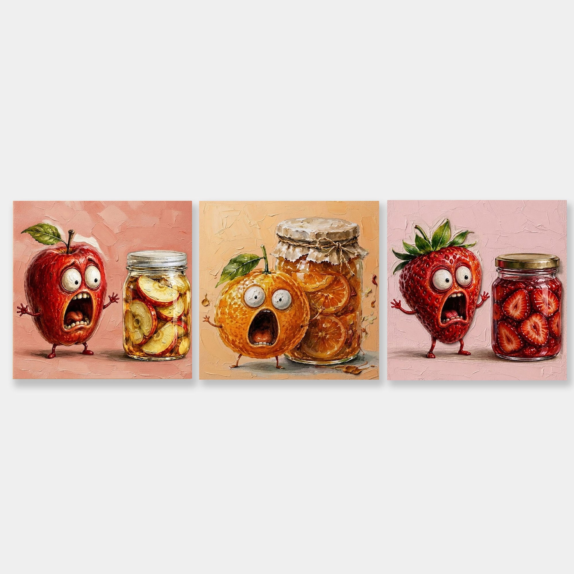 3P Square Original Unique Funny Fruit Art Triptych Perfect Gift For Food Lovers And Chefs