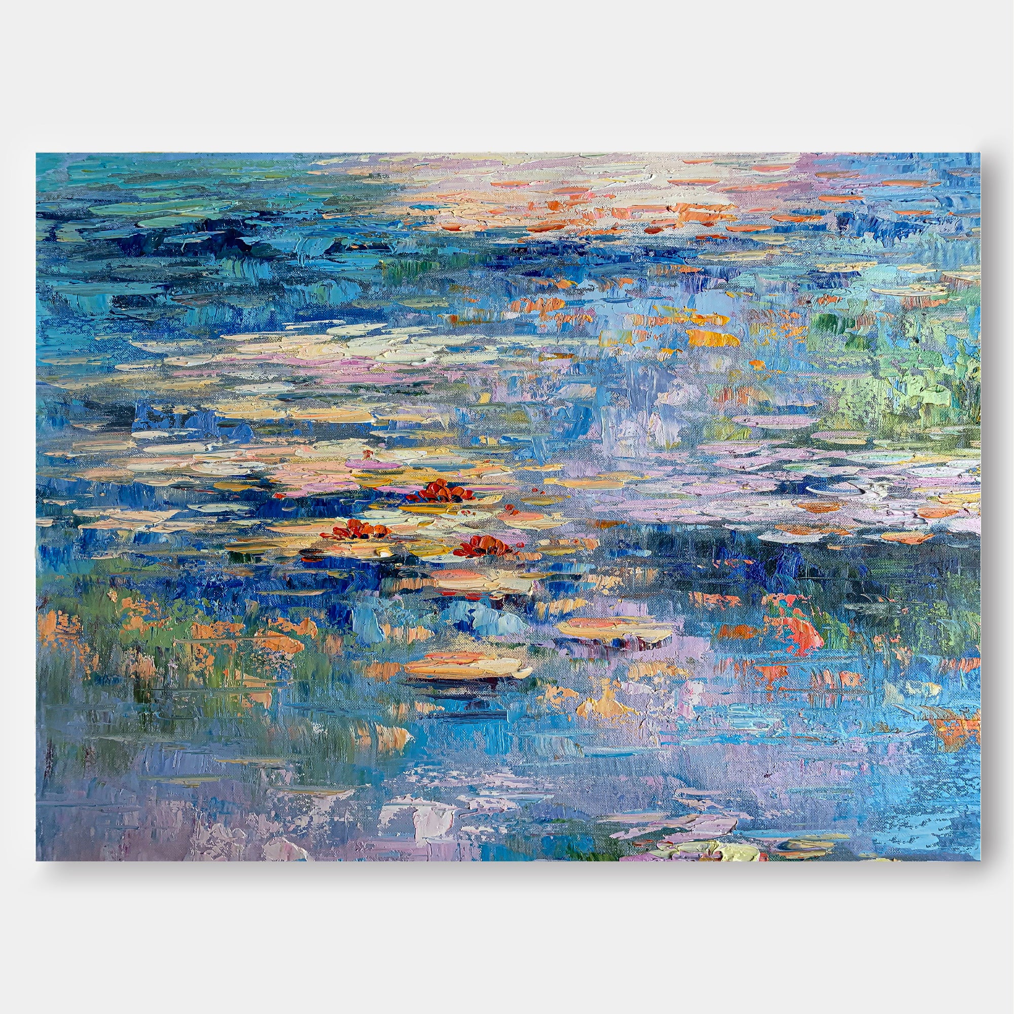 Big Lotus Leaf Flower Artwork Original Abstract Oil Painting On Canva For Living Room Decor Gift