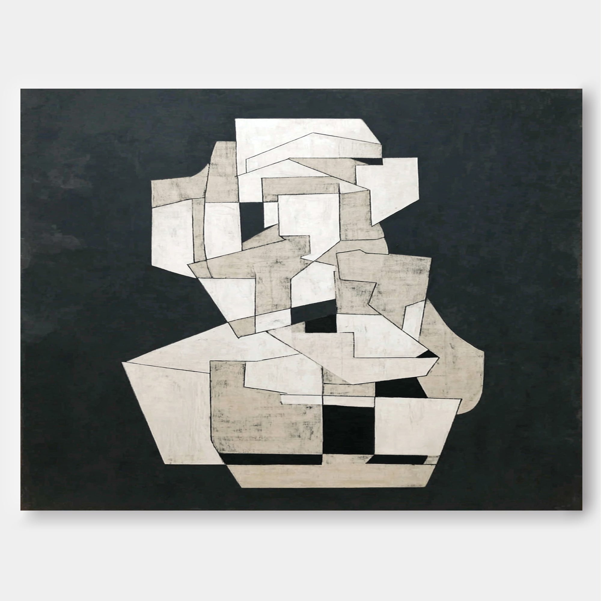 Modern Canvas Painting For Home Decor Abstract Geometric Black & White Wall Art Minimalist Unique Artwork