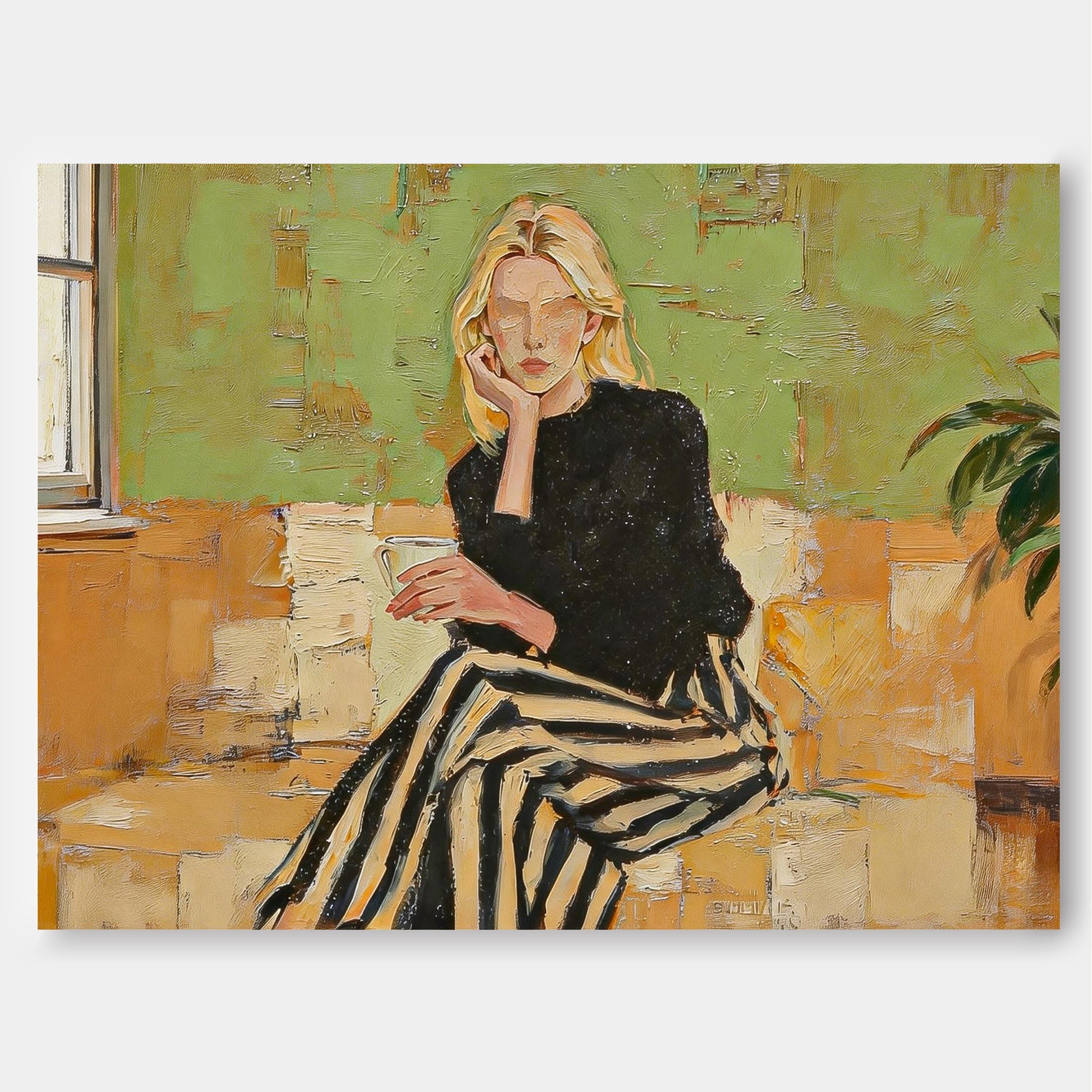 Aesthetic Female Portrait Wall Art Textured Expressionist Lady Canvas Faceless Minimalist Woman Painting