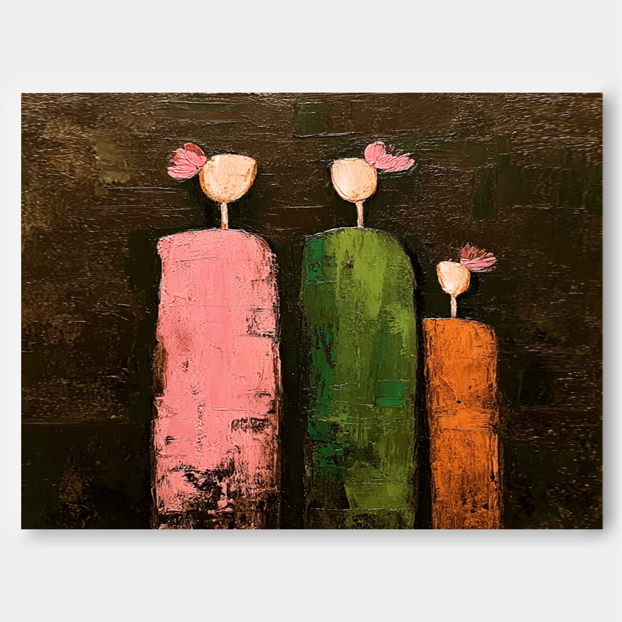 Minimalist Boho Wall Decor Unique Abstract Painting With Floral People Textured Family Artwork