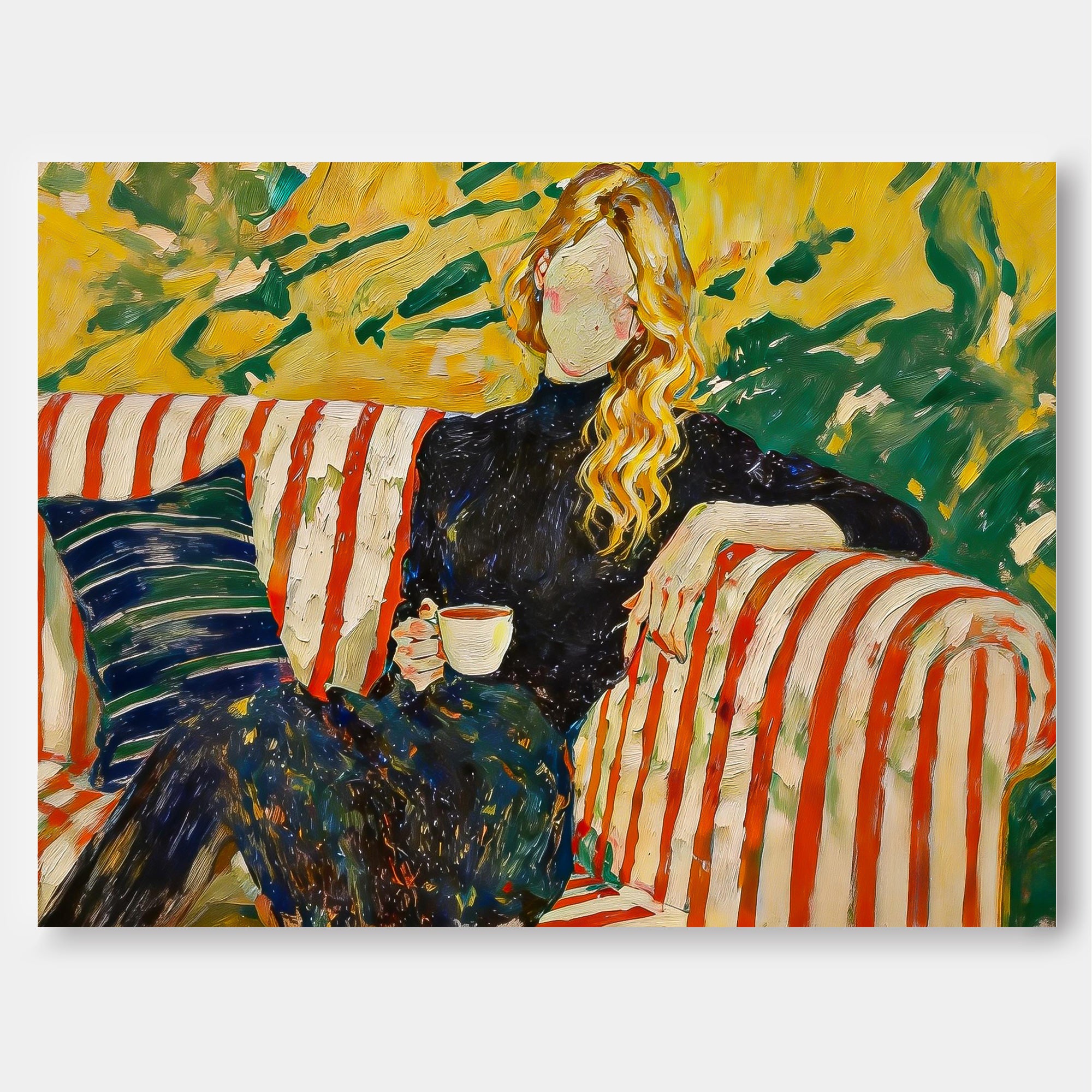 Contemporary Faceless Woman Portrait Vibrant Impasto Oil Painting Chic Aesthetic Gallery Wall Art For Over Couch