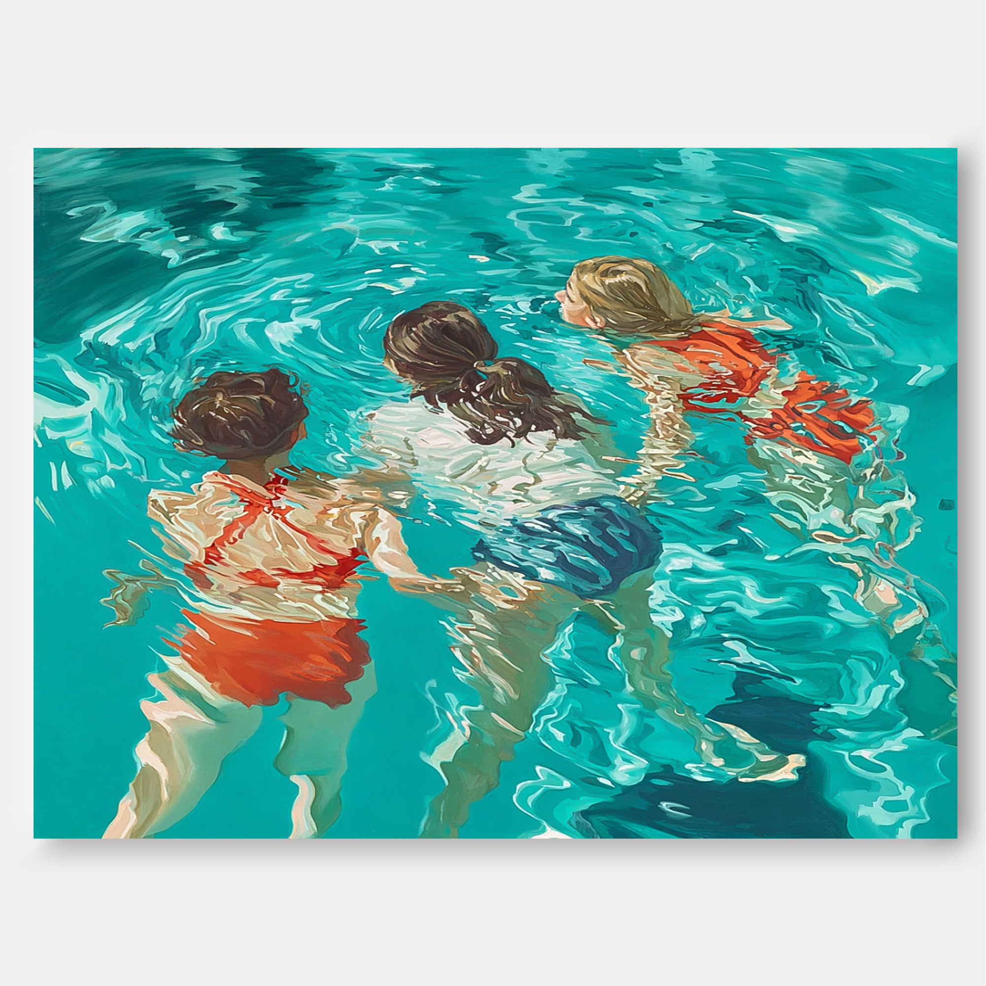 Abstract Colorful Artwork Original Girl Diving Oil Painting Diving In Ocean Sensual Woman Swimming Wall Art
