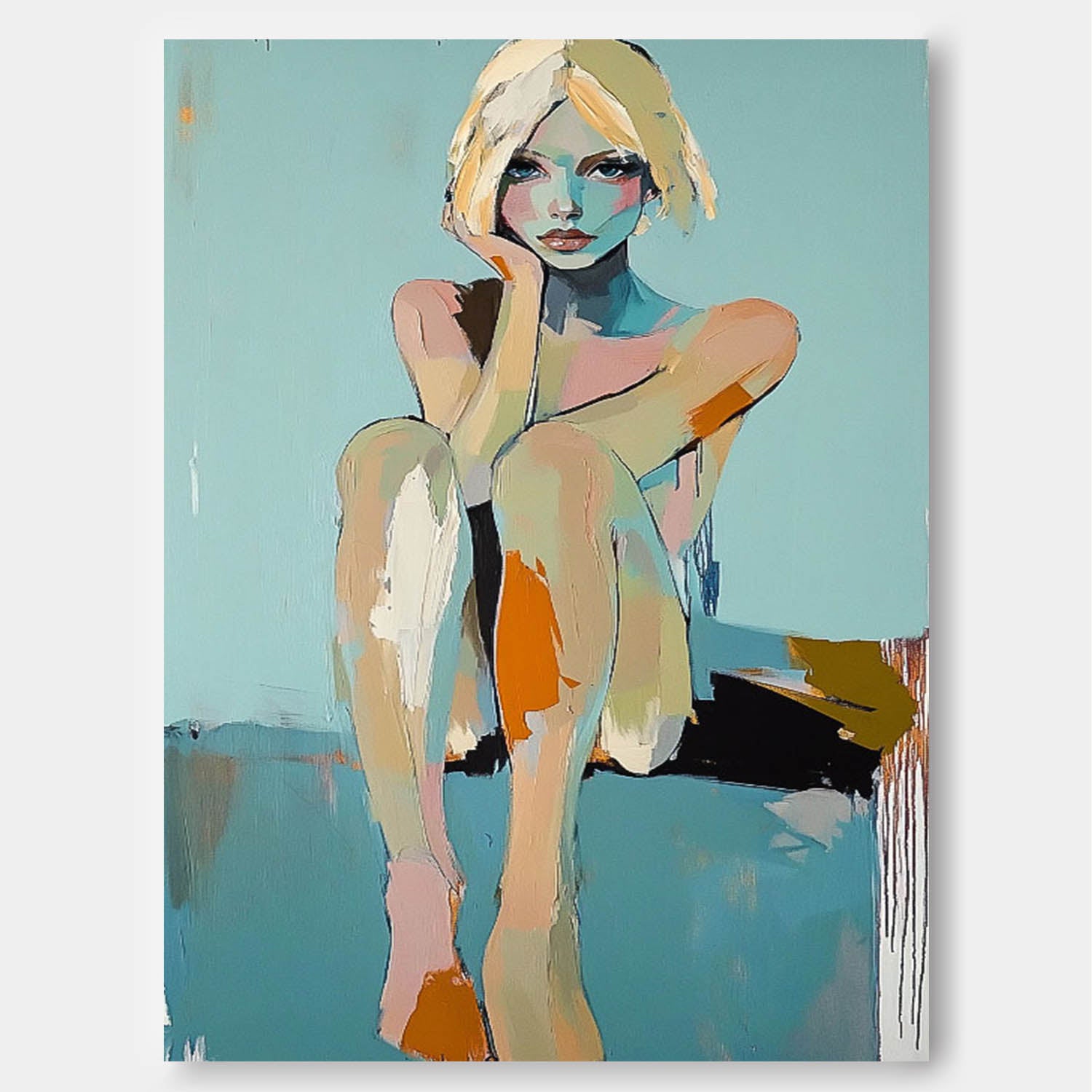 Large Girl Portrait Painting Abstract Lady Painting Woman Artwork Original Wall Art Framed Home Decor