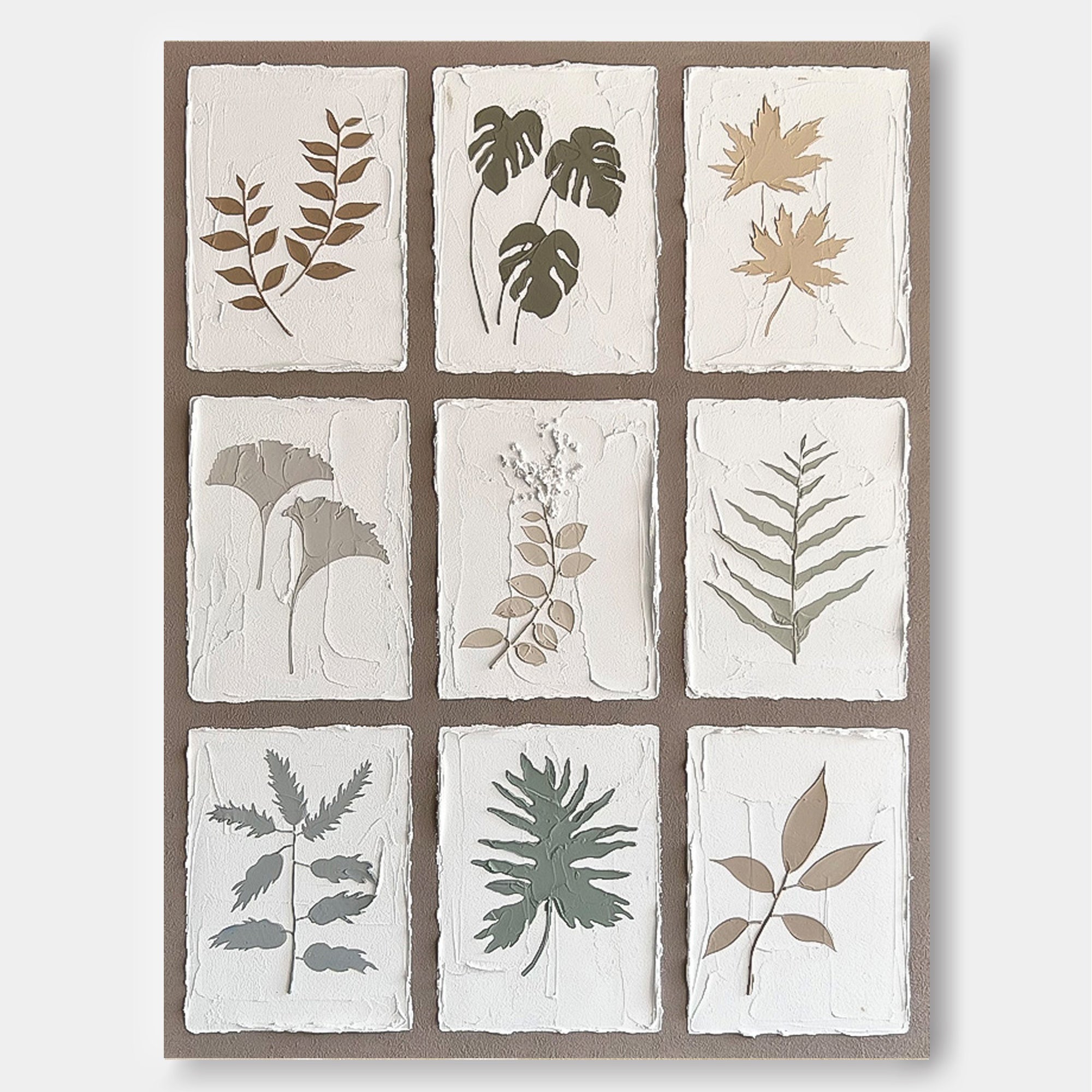 Minimalism Artwork Floral Painting on Canvas 3D Plant Textured Variety Of Leaves Wall Art Home Decor