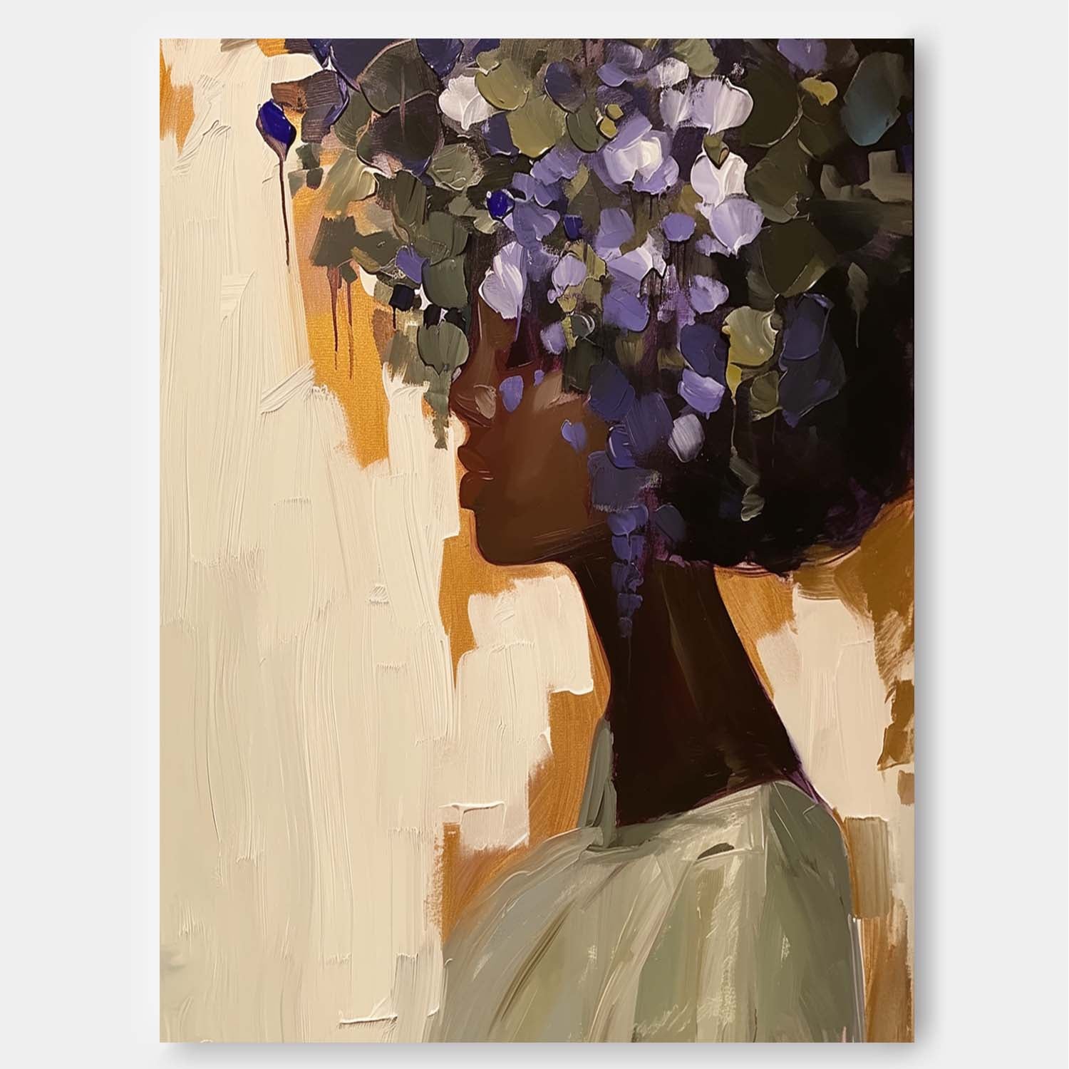 Contemporary Black Female And Flower Wall Art African American Woman Painting Black Girl Flower Art