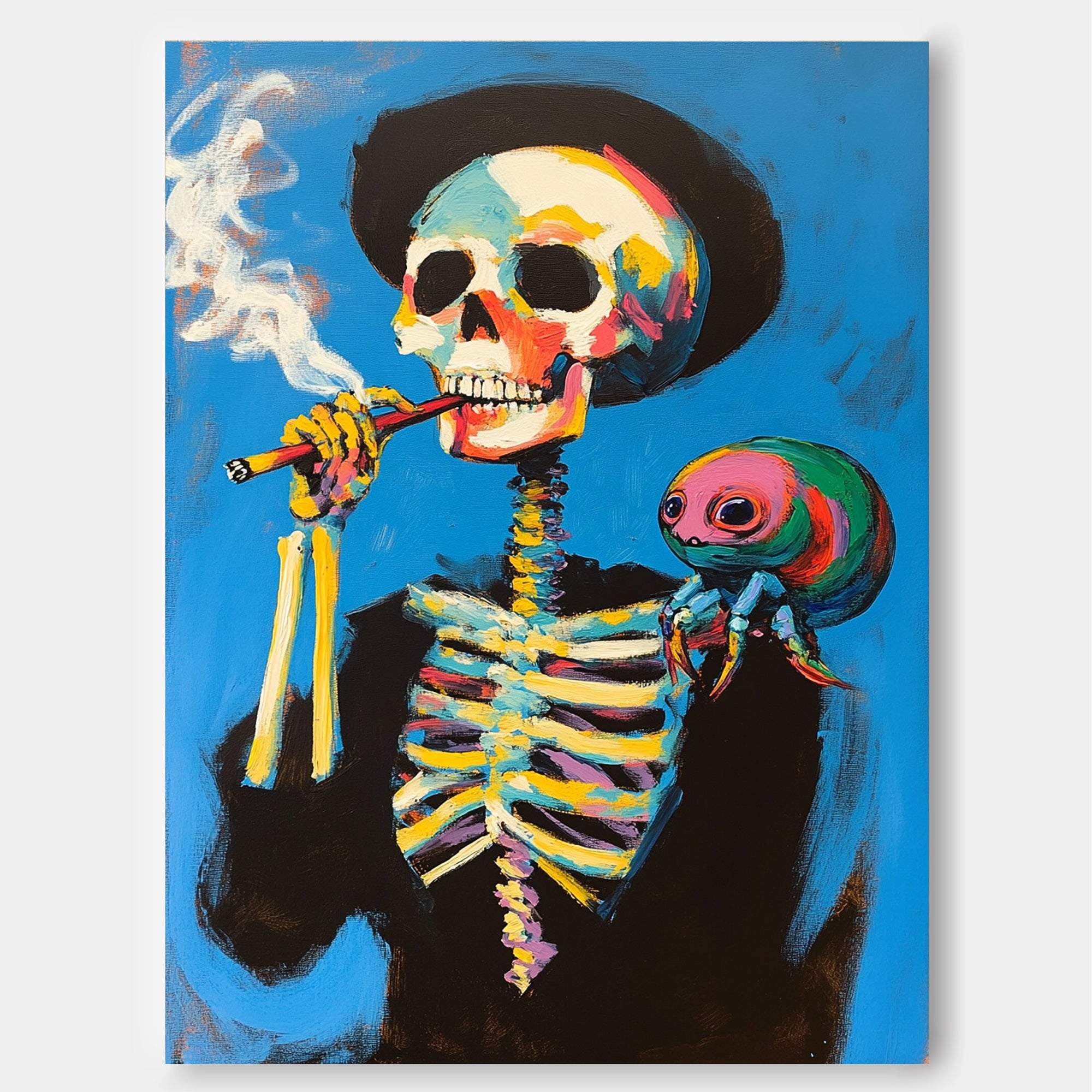 Large Acrylic Painting Framed Lovely Skeleton Painting Colorful Original Abstract Wall Art Unique Home Decor