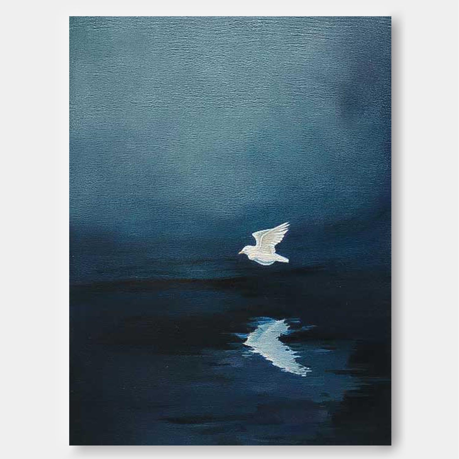 Large Blue Lake Surface Wall Art Minimalist Pigeon Abstract Canvas Oil Painting Original Hand-Painted Artwork
