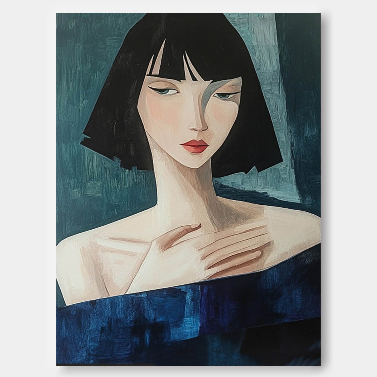Abstract Figure Oil Painting On Canvas Original Texture Short Hair Woman Wall Art Portrait Modern Artwork