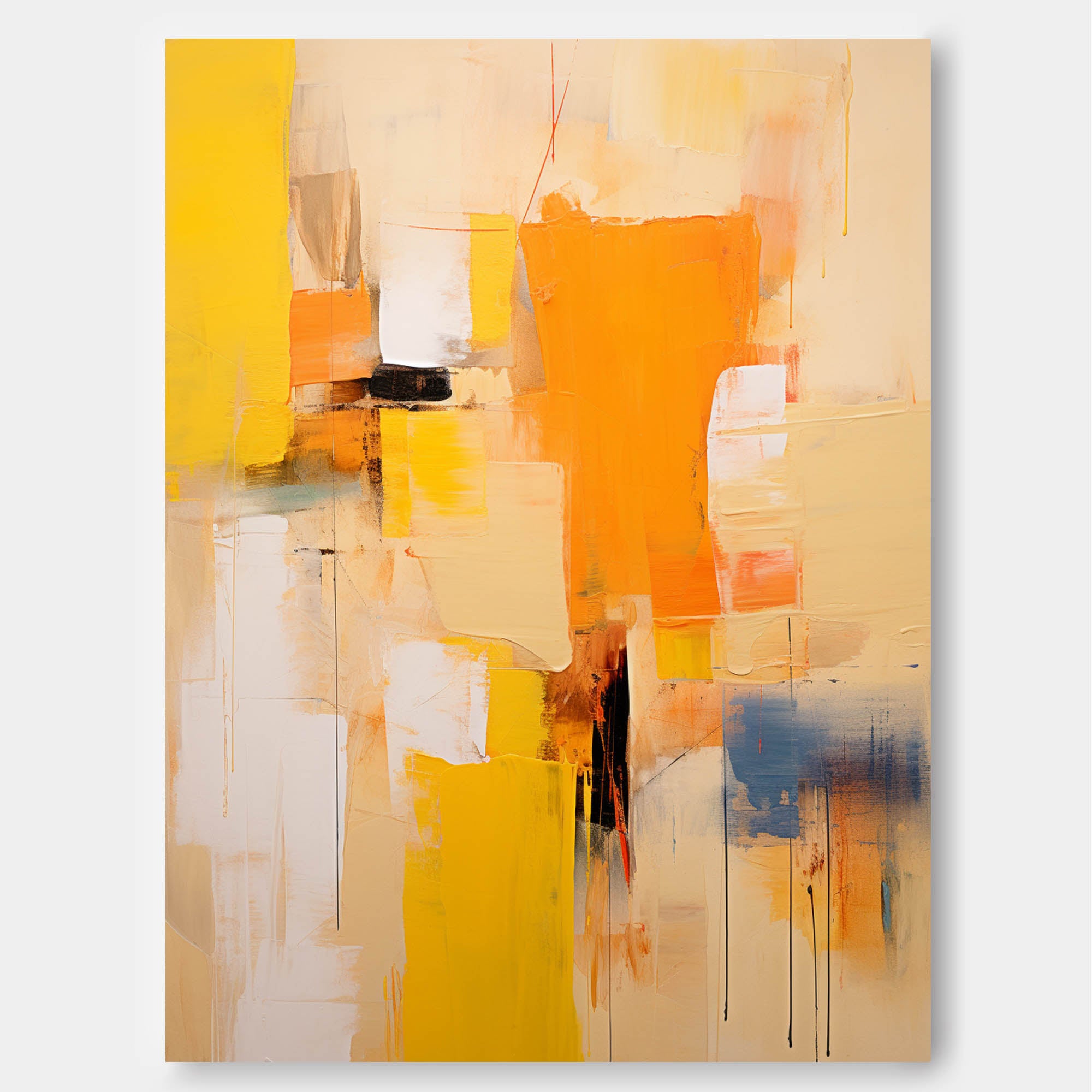 Large Abstract Wall Art Modern Bright Yellow Acrylic Painting On Canvas Original Oil Painting Living Room Decor