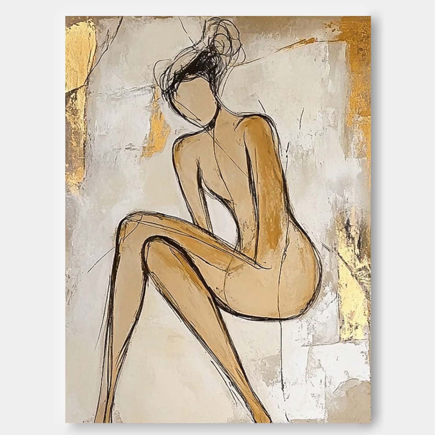 Large Character Outline Acrylic Painting Abstract Lady Artwork Original Contemporary Woman Wall Art Framed