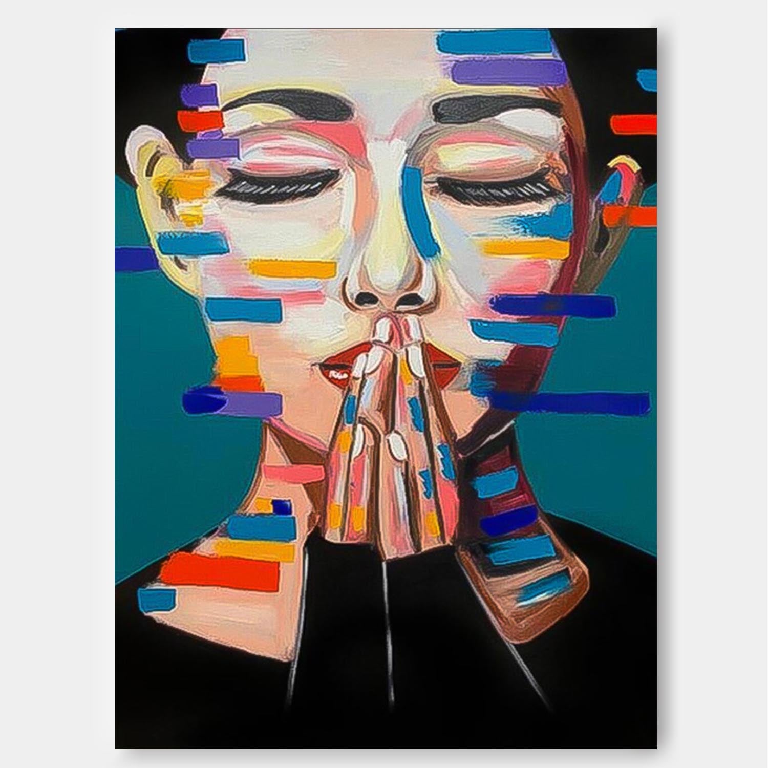 Lady Wall Art Woman Face Figurative Original Beautiful Girl Painting Canvas Texture Portrait Large Beauty Fashion Home Decor