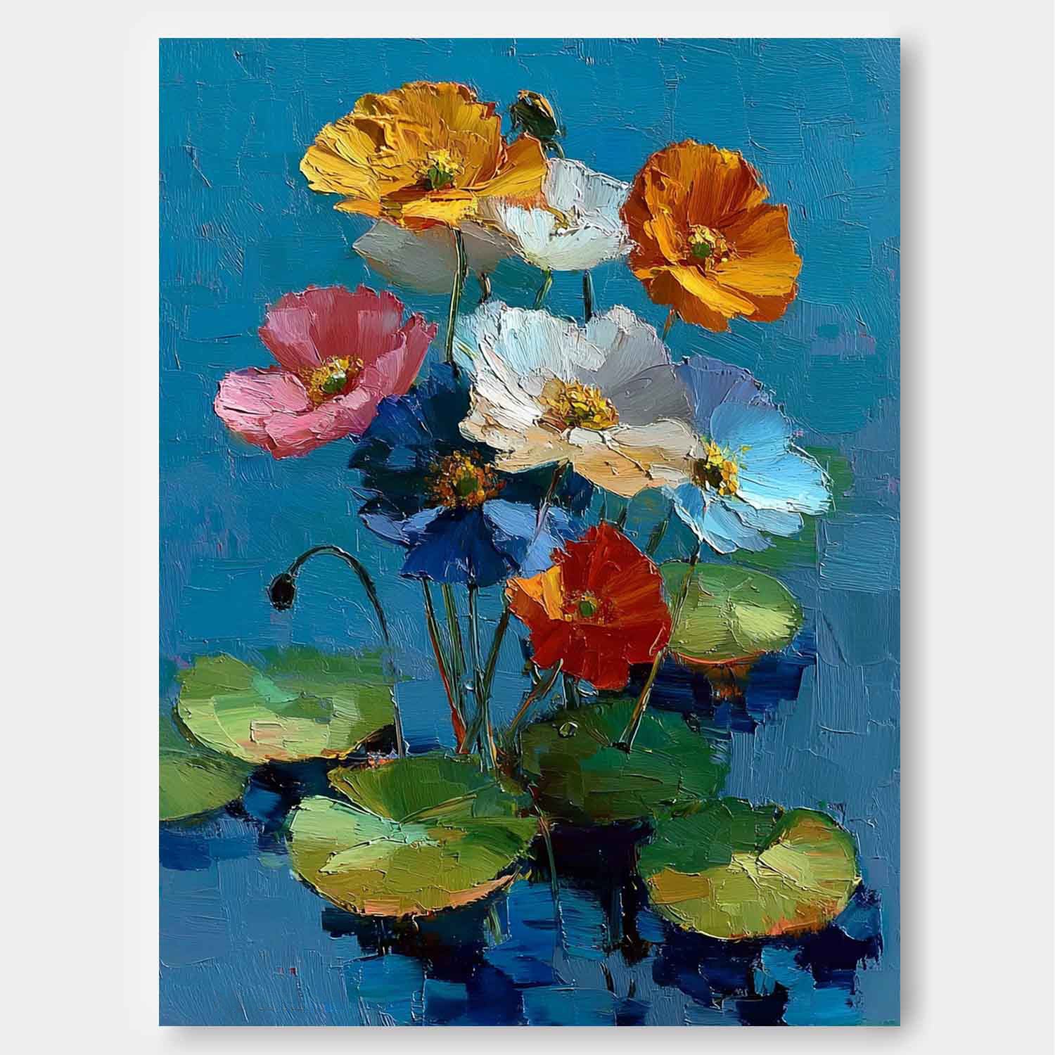 Original Modern Flower Artwork Texture Plant Wall Art Large Vibrant Bold Color Floral Oil Painting