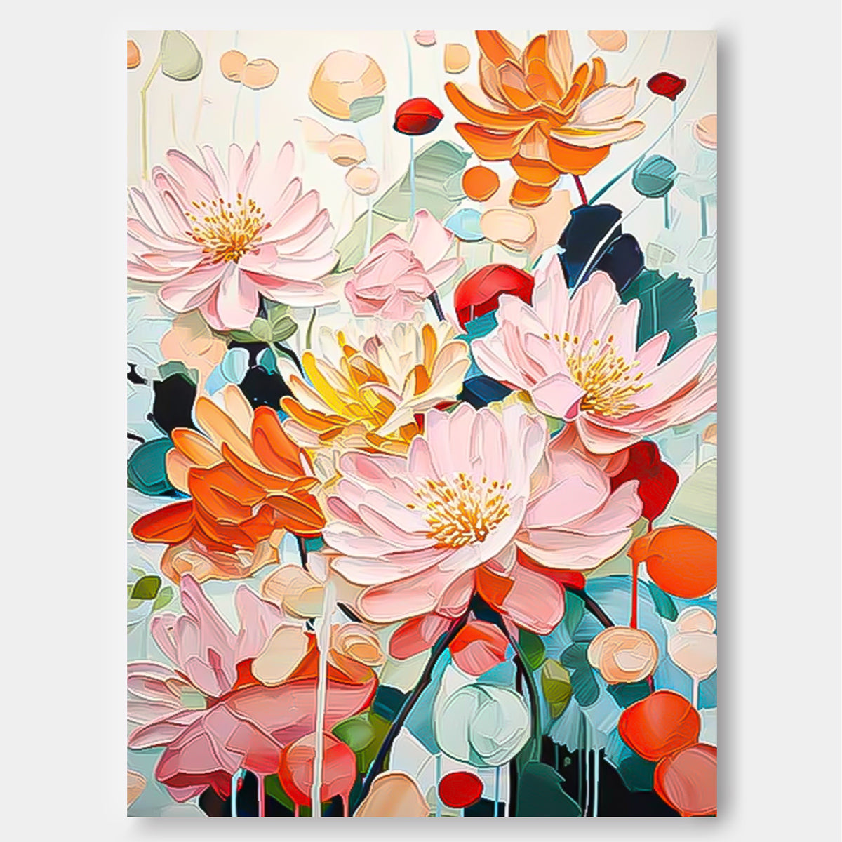 Abstract Colorful Chrysanthemum Flower Oil Painting on Canvas Big ...