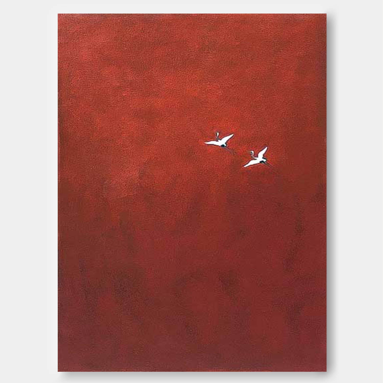 Large Red Wall Art Minimalist Crane Abstract Canvas Oil Painting Original Hand-Painted Artwork