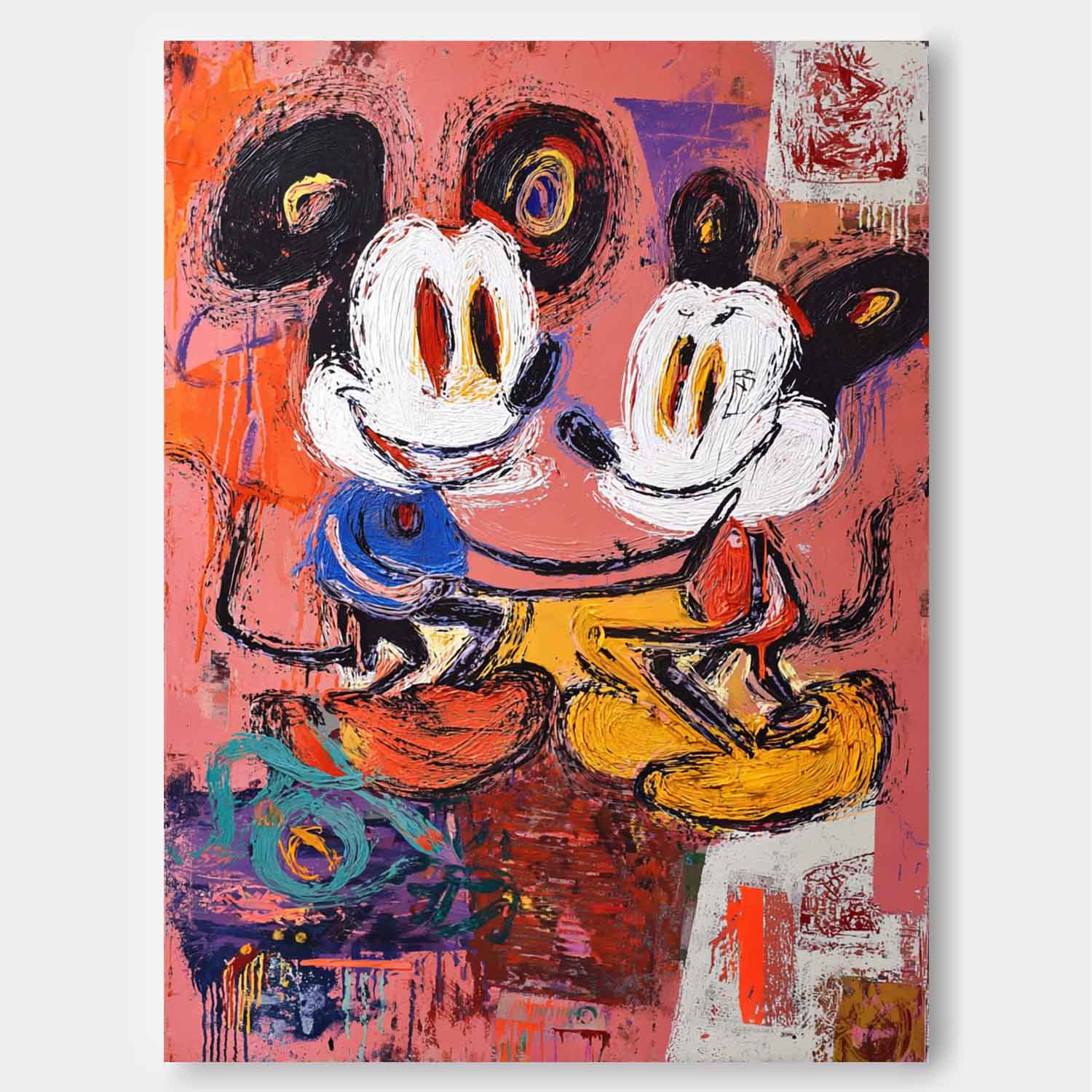 Large Graffiti Cartoon Figure Wall Art Abstract Mickey Painting Canvas Pink Original Features Artwork