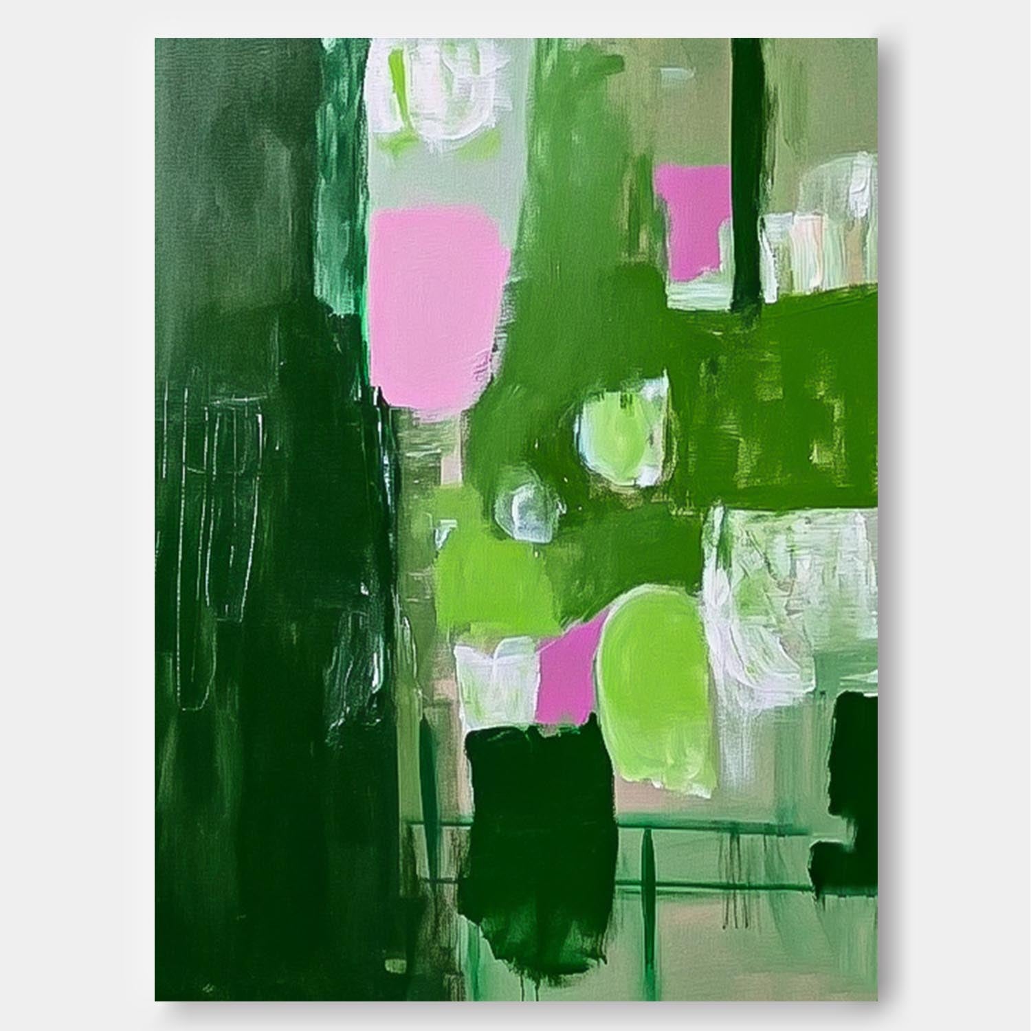 Original Acrylic Painting Wall Art Modern Wall Art Pink And Green Stitching Abstract Oil Painting On Canvas