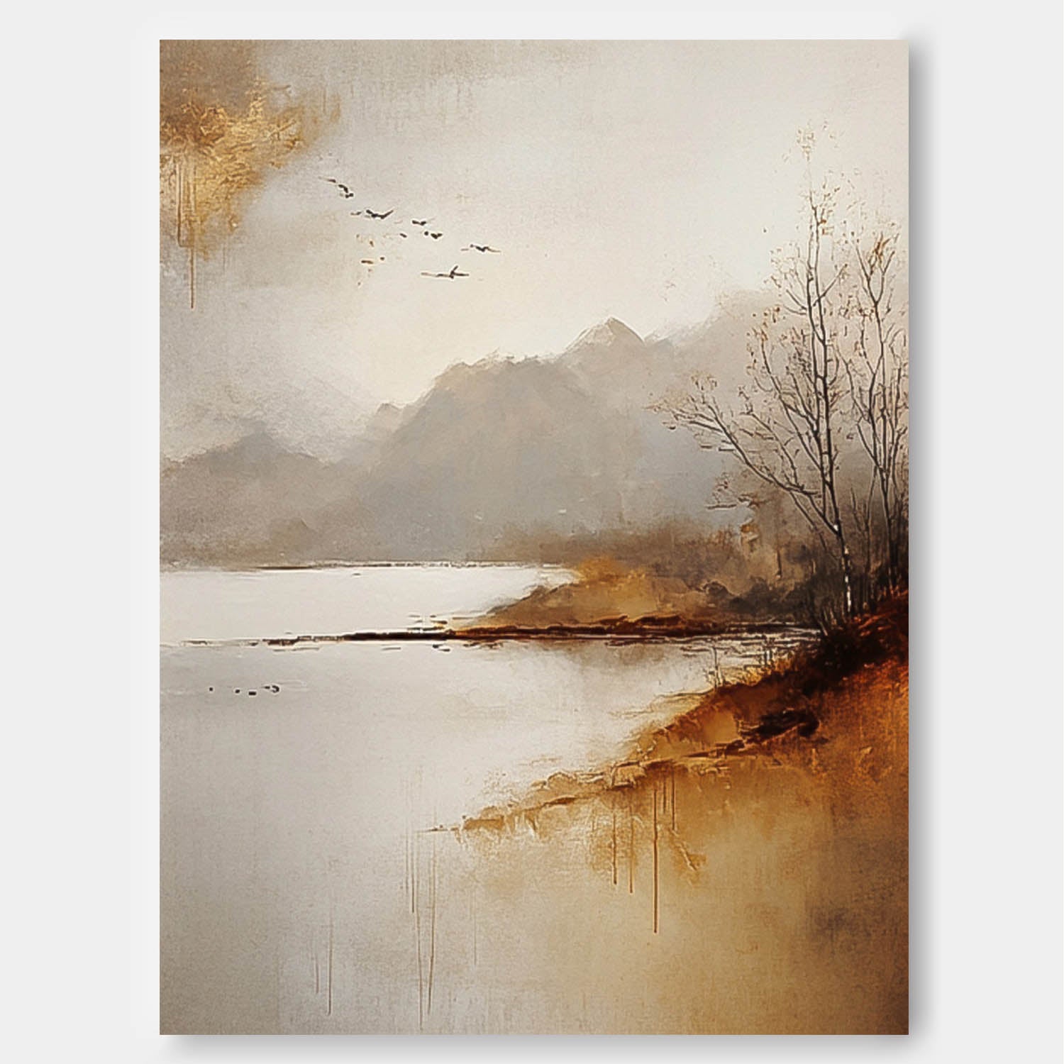 Large Minimalism Wall Art Vllage Landscape Artwork Abstract Scenery Oil Painting Framed Home Decor