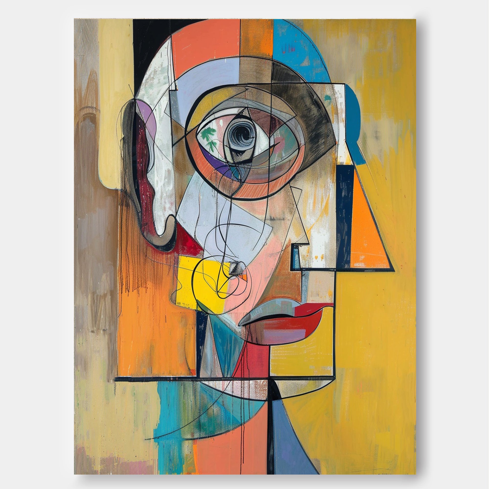 Modern Facial Wall Art Original Bold Yellow Artwork Expressive Abstract Faces Painting Home Decor