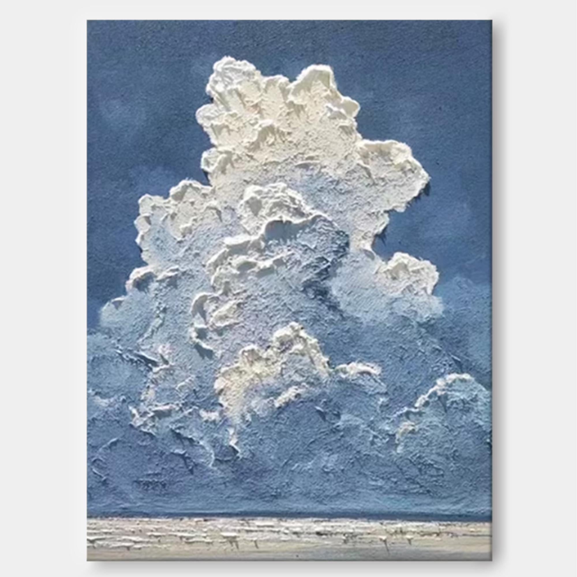 Blue Texture Large Cloud Painting On Canvas Abstract White Cloud Oil Painting Living Room