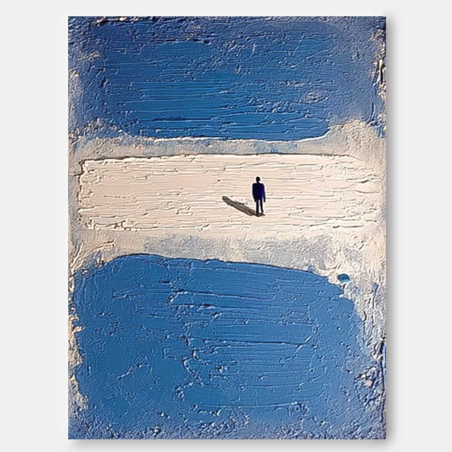 Original Lonely Back People Oil Painting Large Blue Minimalism Wall Art Abstract Figures Artwork Decor