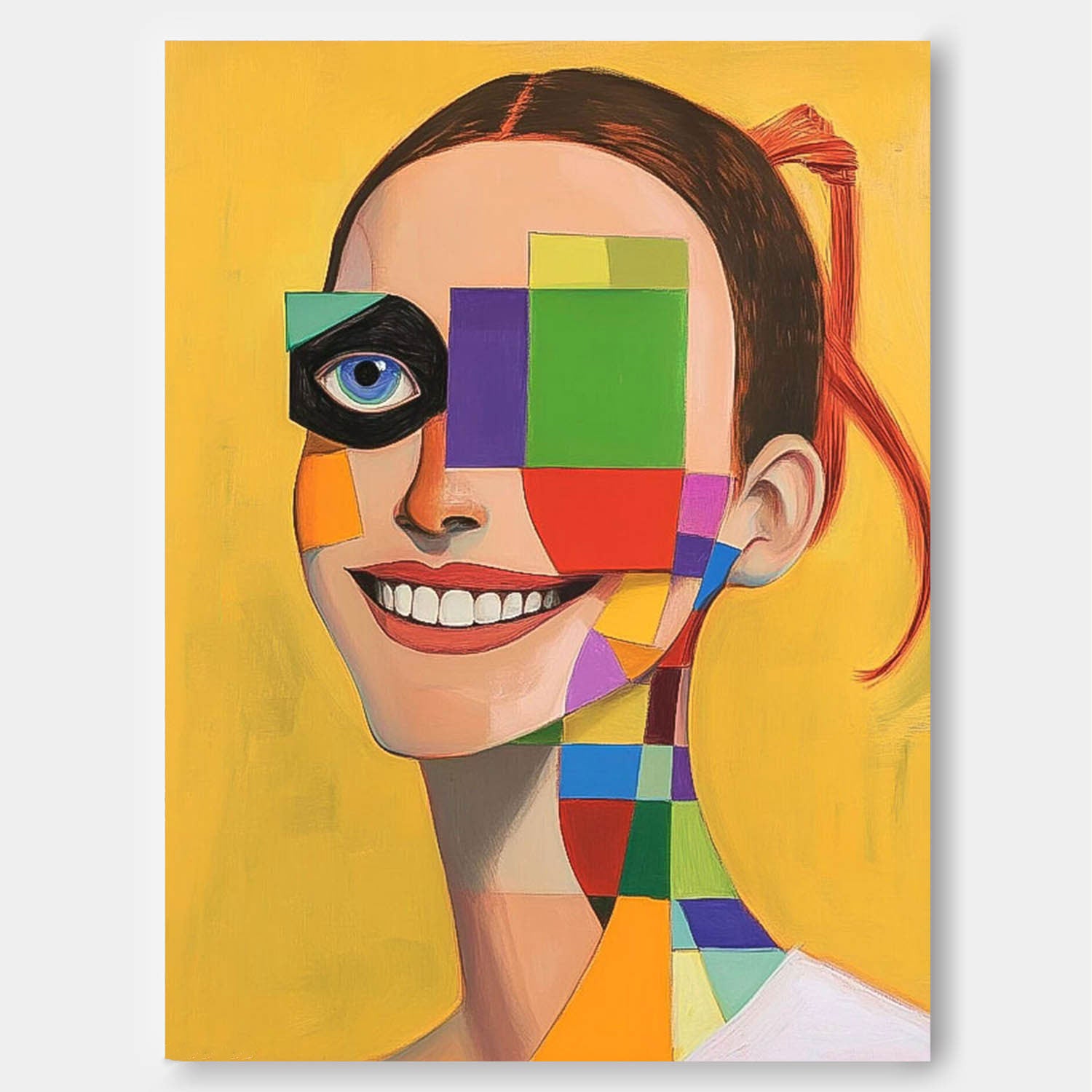 Original Texture Girl Wall Art Abstract Geometric Face Oil Painting On Canvas Lady Contemporary Artwork