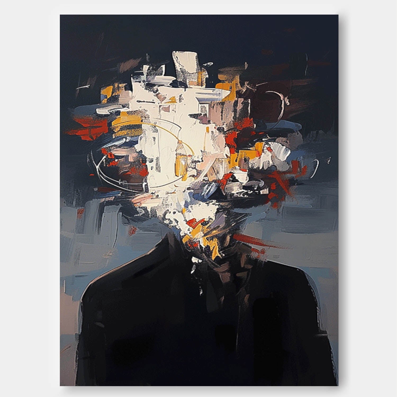 Black Series Large Portrait Painting Original Wall Art Abstract Faceless Artwork For Living Room