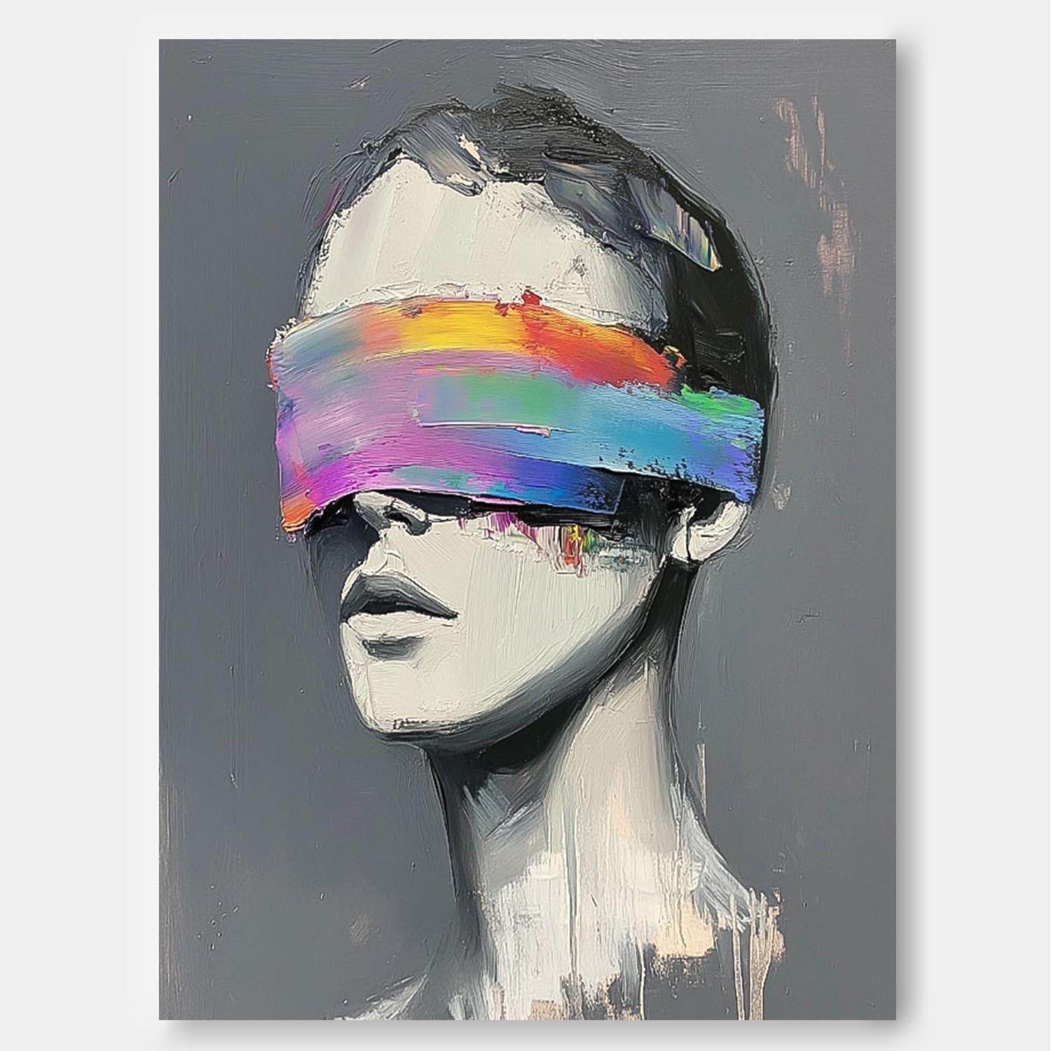 Abstract Artwork Large Grey Acrylic Painting Framed Original Faceless Portrait Contemporary Wall Art