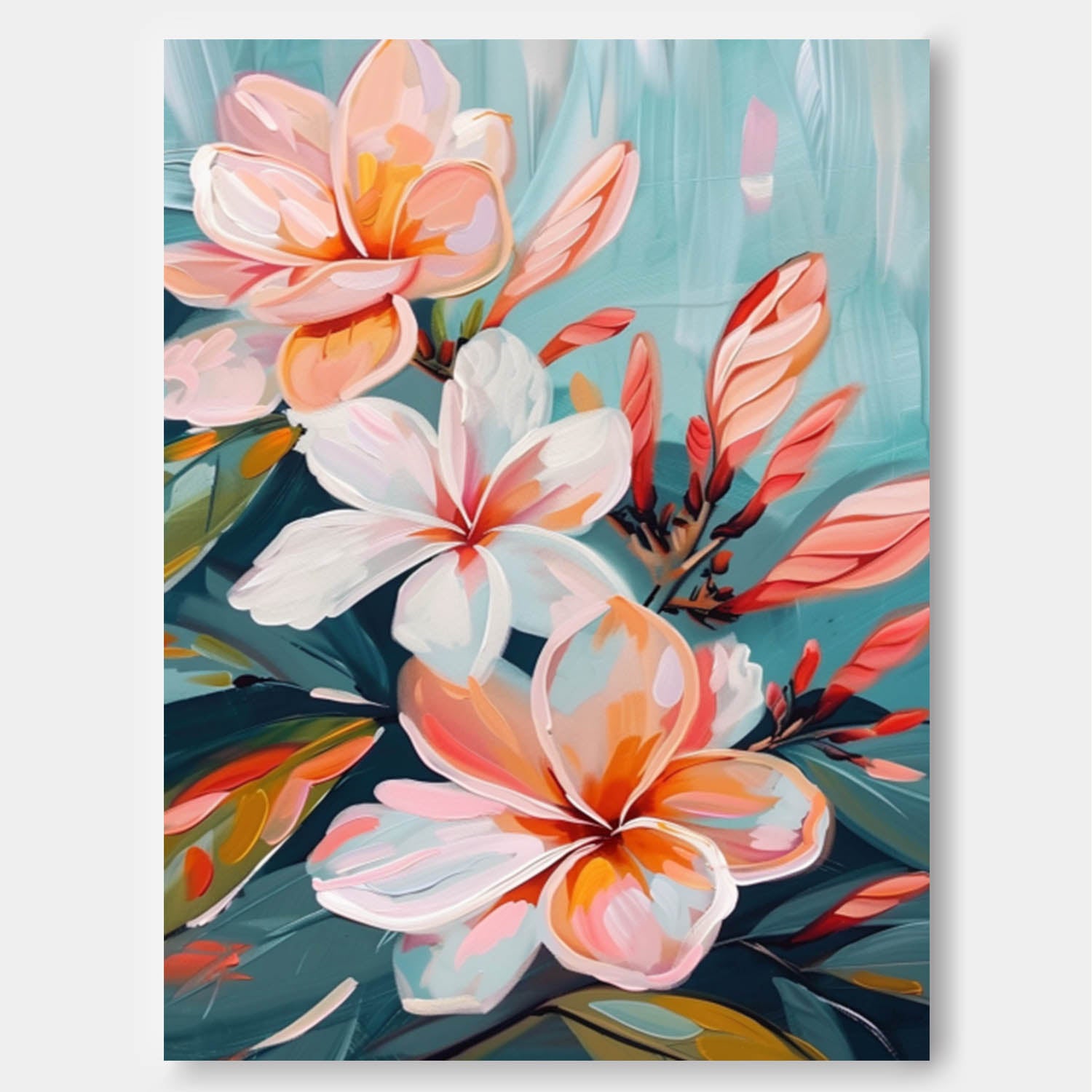 Original Abstract Blossom Painting Flowers Acrylic Painting Canvas Large Textured Floral Art Framed