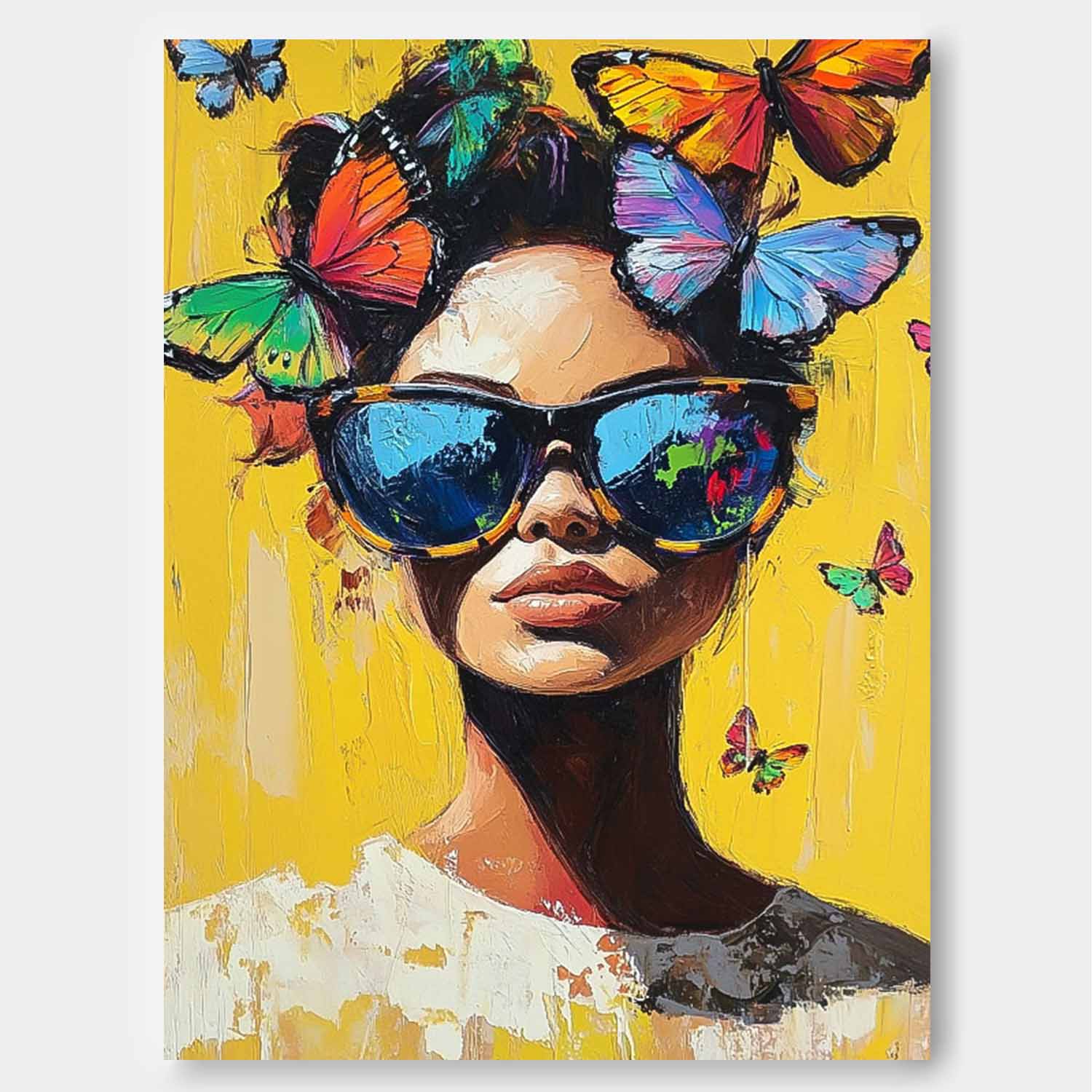 Lady Contemporary Artwork Abstract Woman Oil Painting On Canvas Vibrant Yellow Original Texture Girl Wall Art