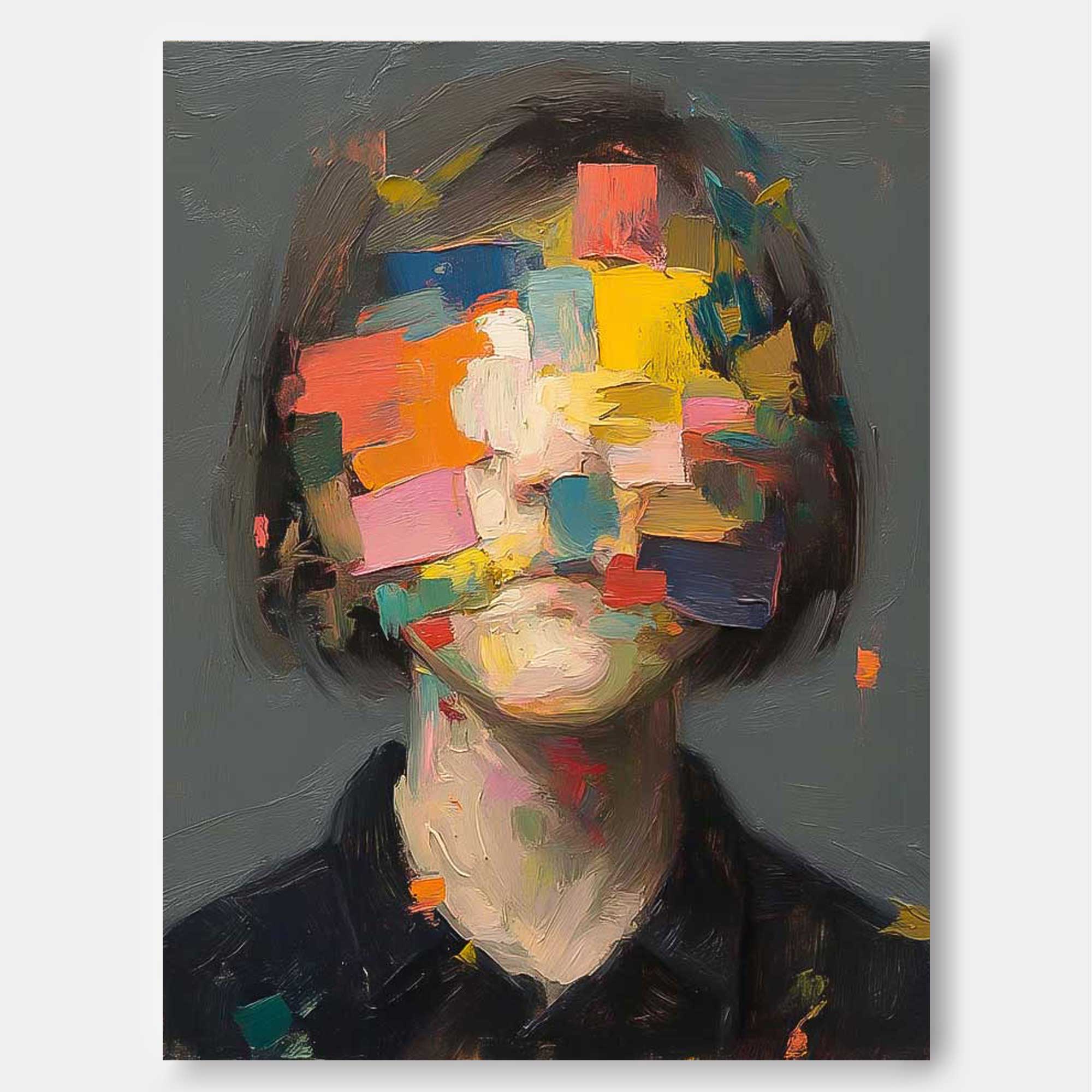 Large Faceless Portrait Painting Abstract Original Lady Painting Woman Face Artwork Colorful Facial 3D Painting