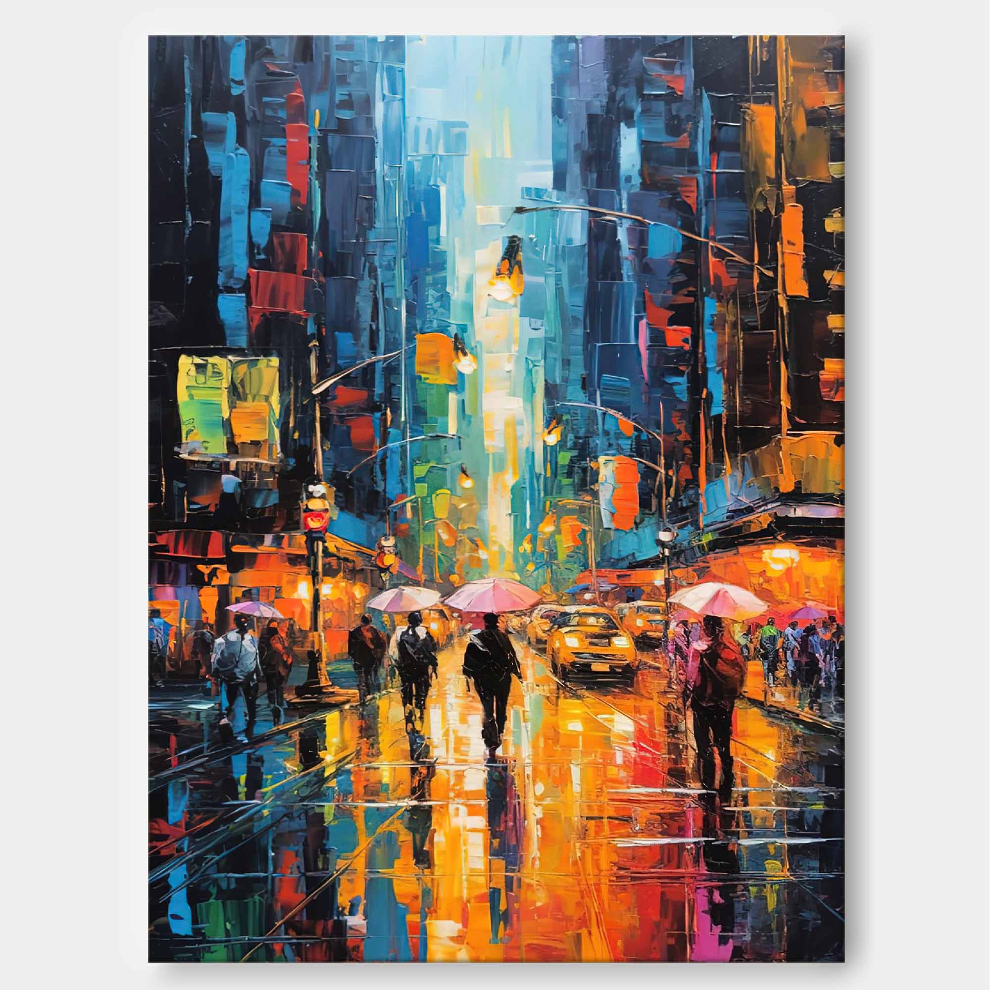 Original Urban Rain Scene oil Painting On Canvas Modern Wall Art Abstract Cityscape Painting Living room Wall Decor