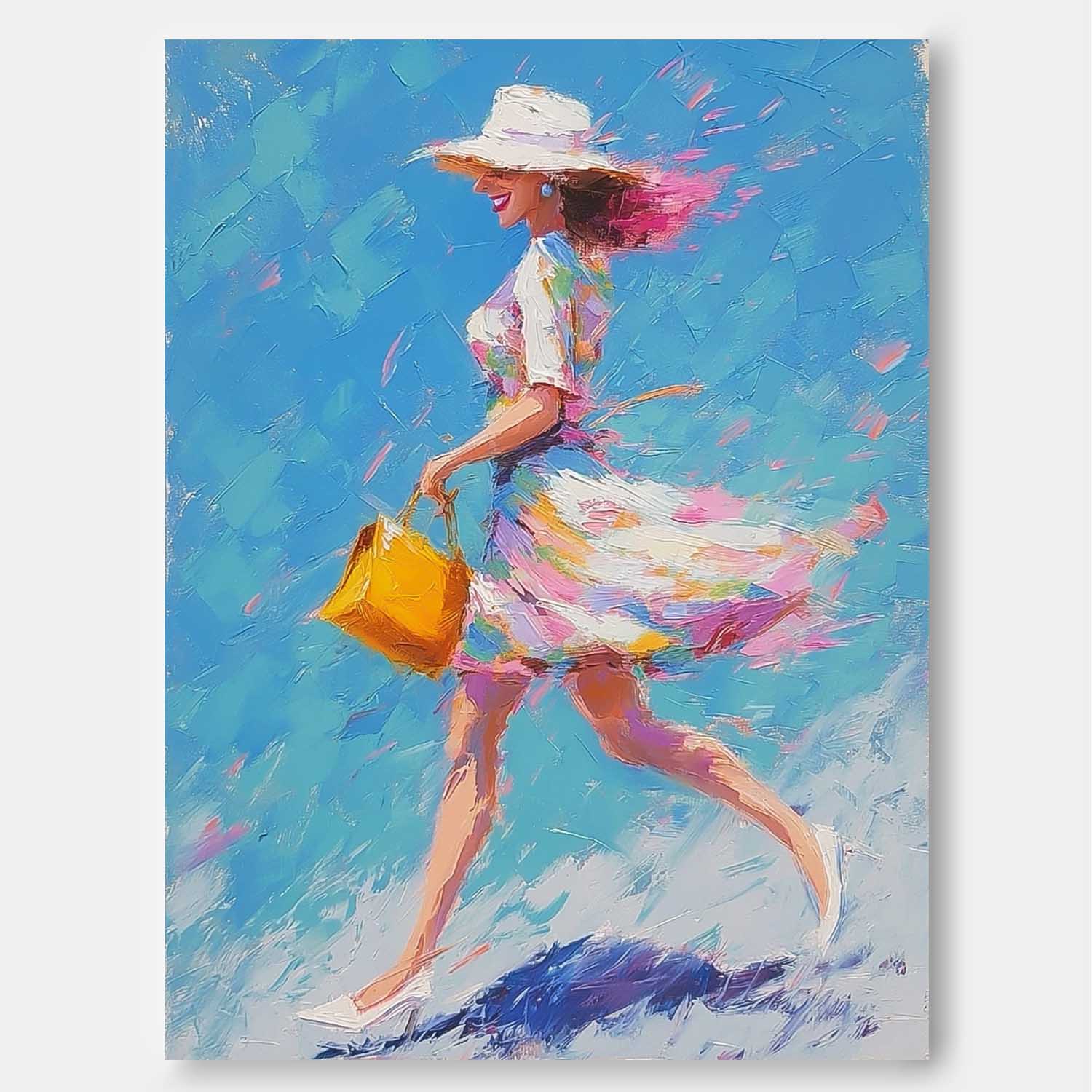 Urban Lady Style Canvas Large Vertical Fashion Wall Decor Sophisticated Gift Vibrant Urban Life Painting