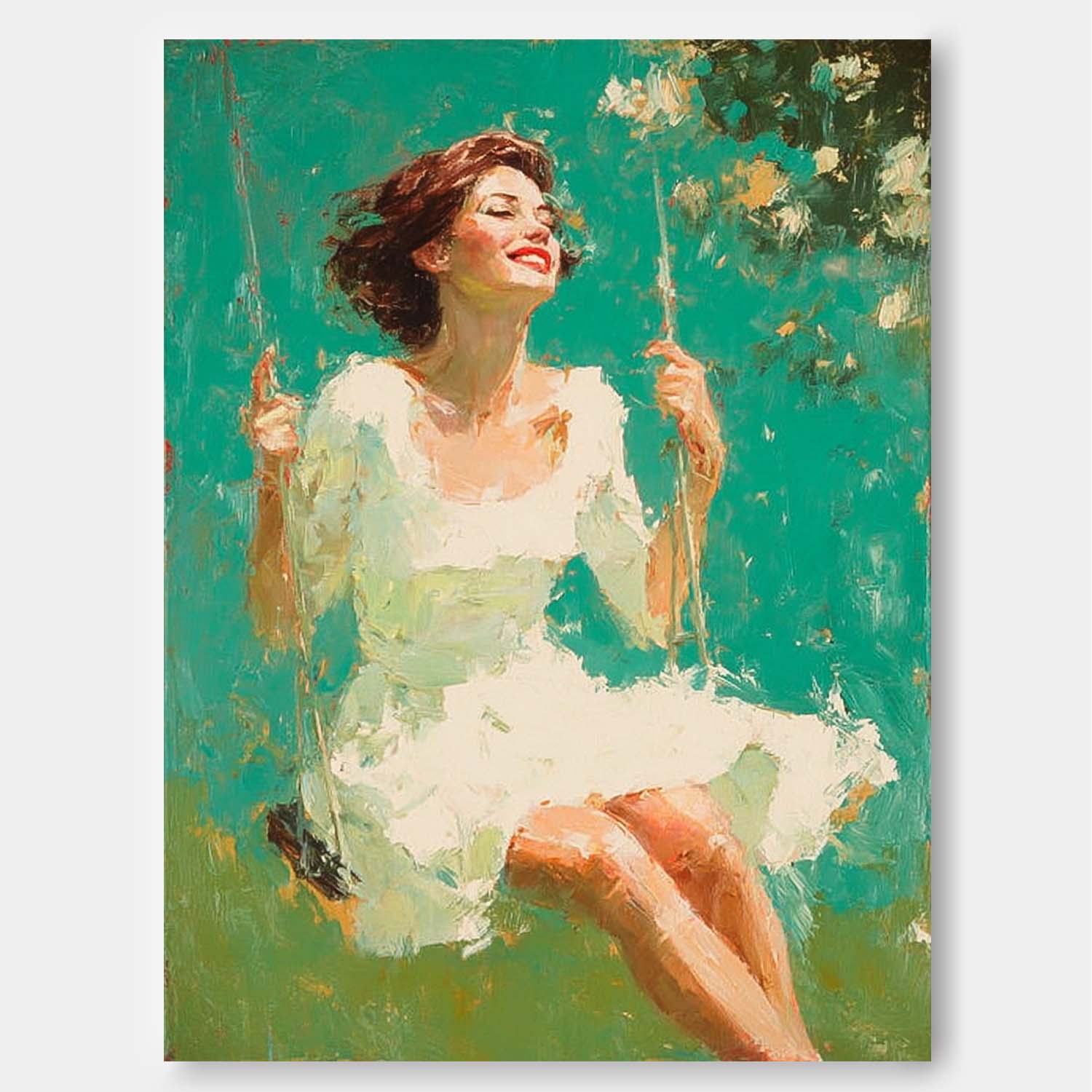 Custom Oil Painting of Woman On Swing Unique Modern Art for Wall Decor One-Of-A-Kind Handpainted Artwork
