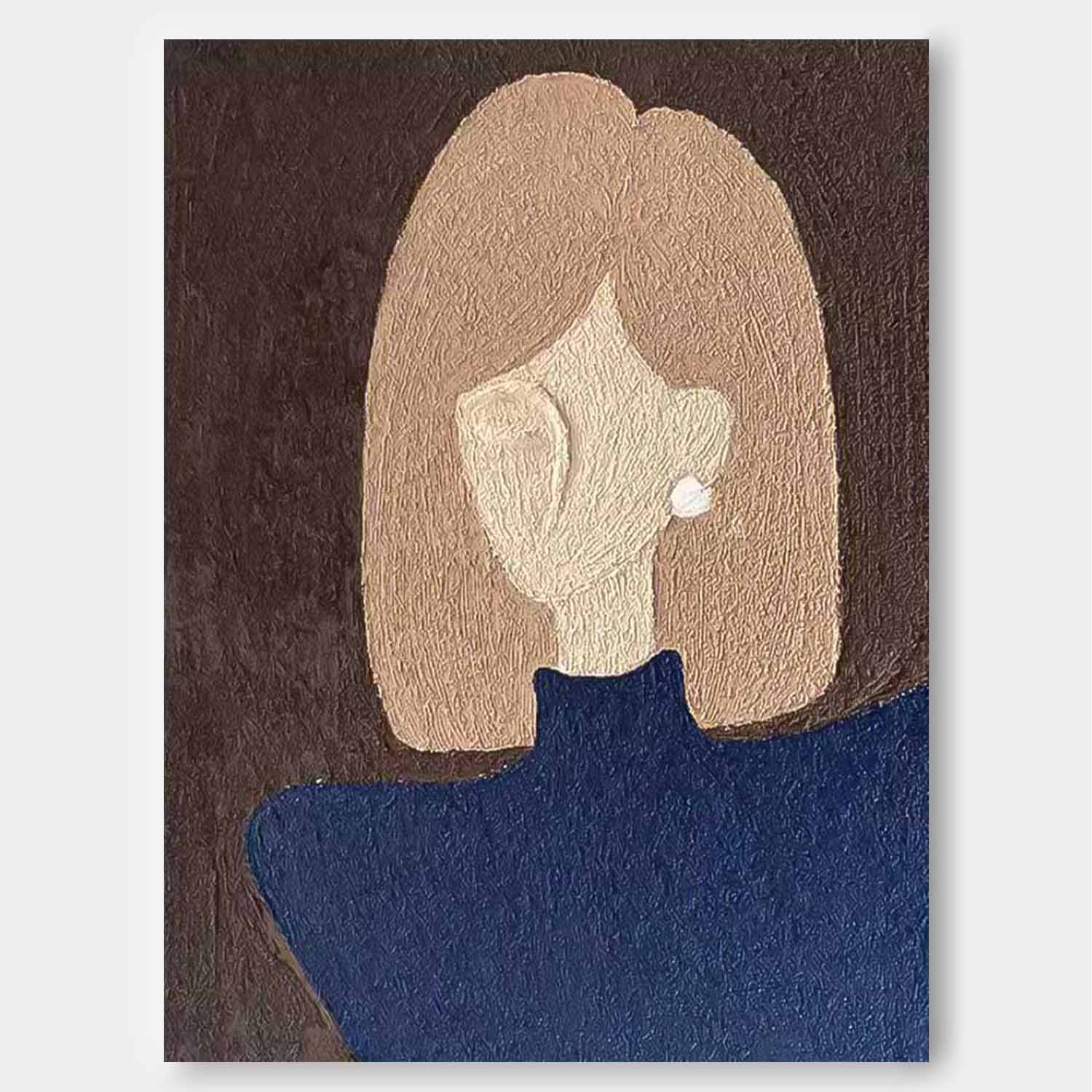 Abstract Character Image oil Painting On Canvas Original Short Hair Girl Wall Art Minimalist Modern Nordic Style