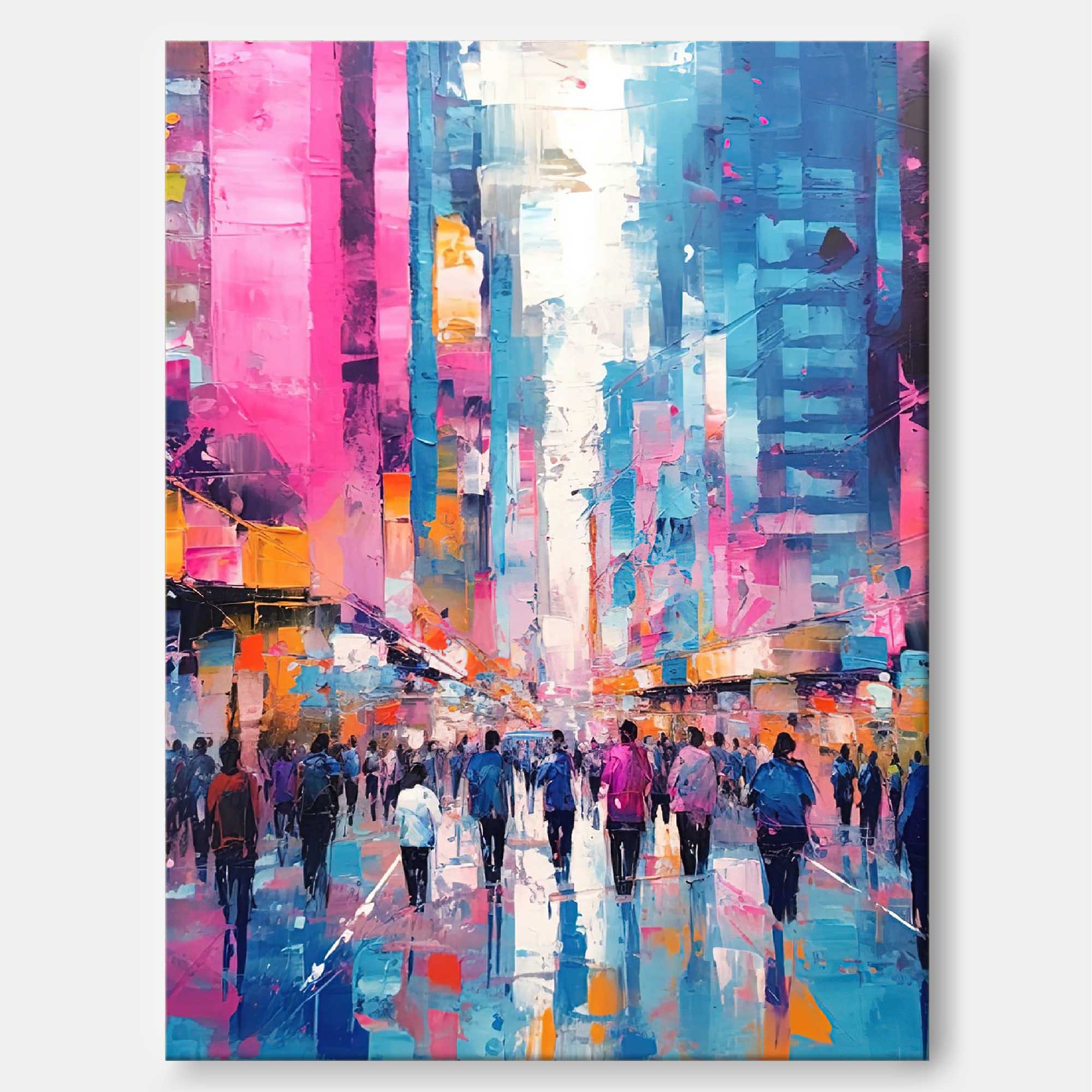 Abstract Urban Scene Art Original Modern Cityscape Oil Painting On Canvas Large Colorful Wall Art Living Room Decor