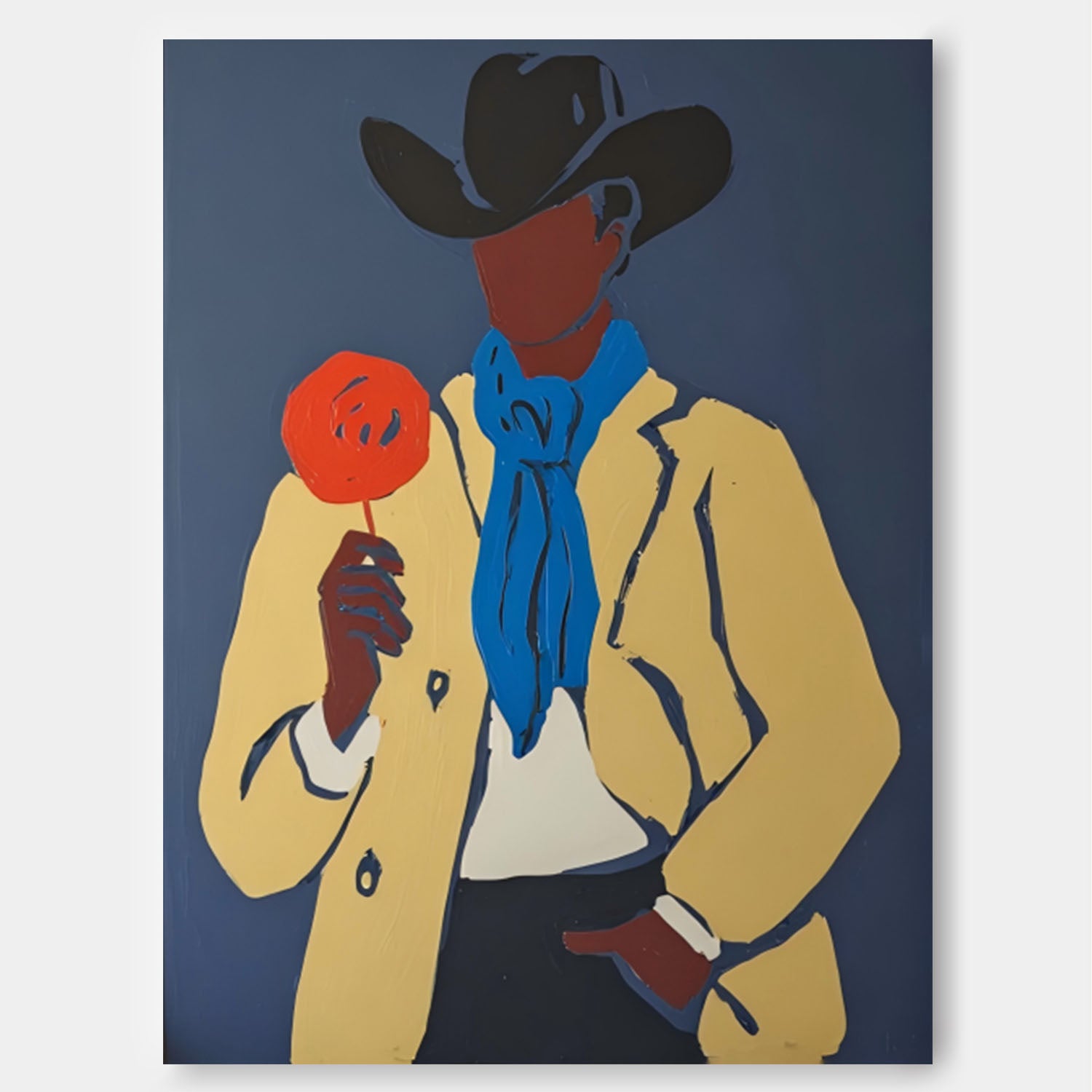 Bold Cowboy Pop Art Vibrant Colors Western Hat Gentleman Modern Wall Decor For Living Room Unique Gift