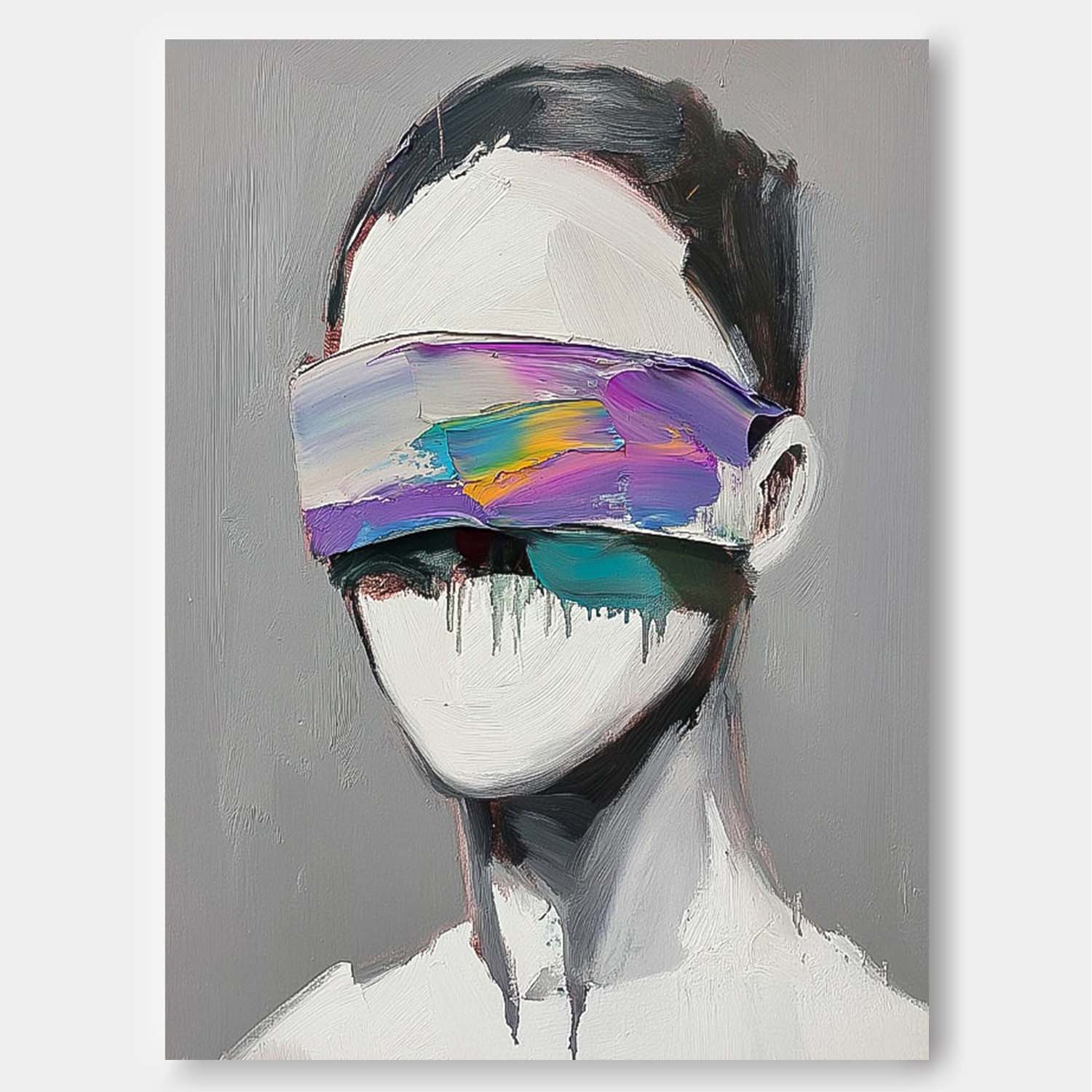 Original Faceless Portrait Contemporary Wall Art Large Grey Acrylic Painting Framed Abstract Artwork