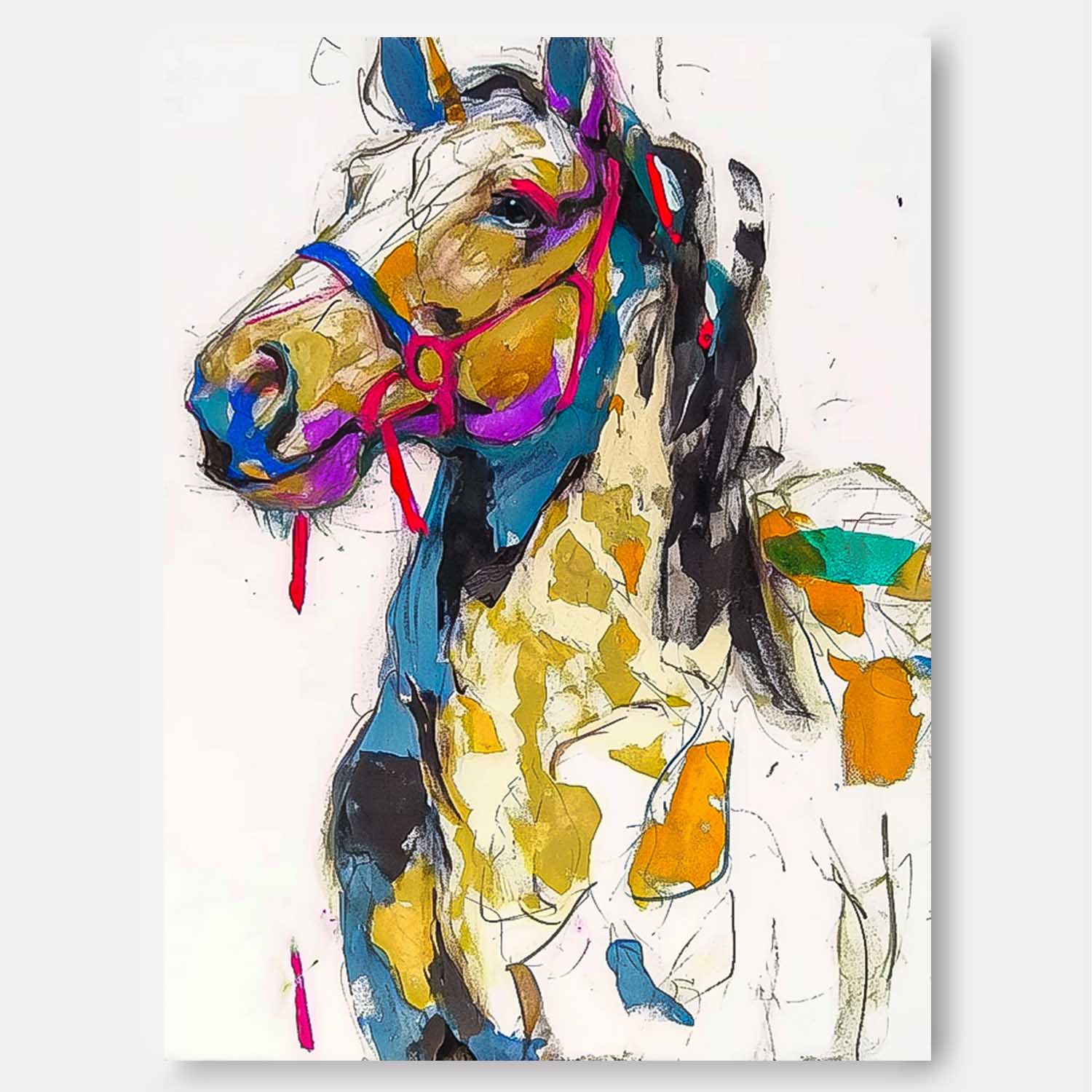 Modern Colorful Abstract Wall Art Minimalism Animal Oil Painting Large Horse Acrylic Painting Home Decor
