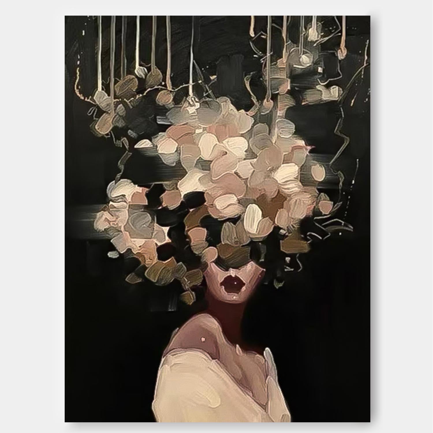 Flower Girl Painting Abstract Female Canvas Art Modern Woman Wall Art