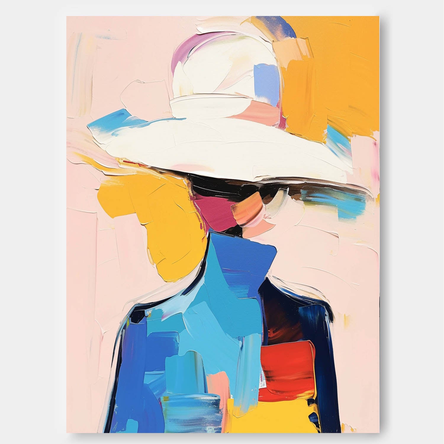 Large Face Figurative Wall Art Bright Colors Texture Portrait Original Painting Canvas For Living Room