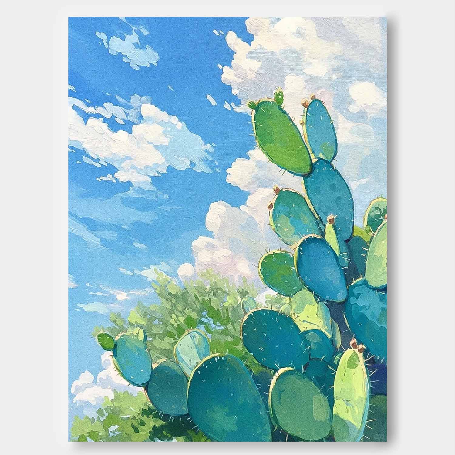 Abstract Scenery Oil Painting Large Cute Cactus Painting On Canvas Bright Landscape Texture For Living Room