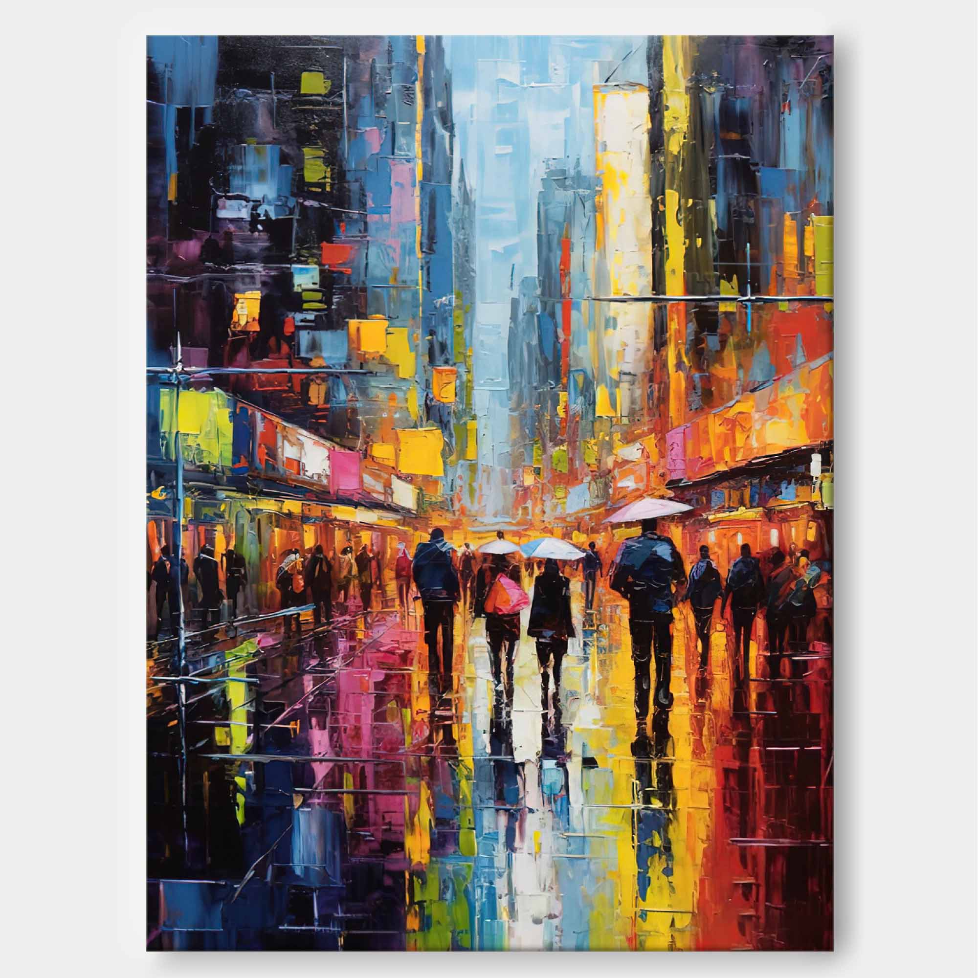Modern Abstract Colorful Night Cityscape Oil Painting On Canvas Original Urban Scene Art Large Wall Art Home Decor