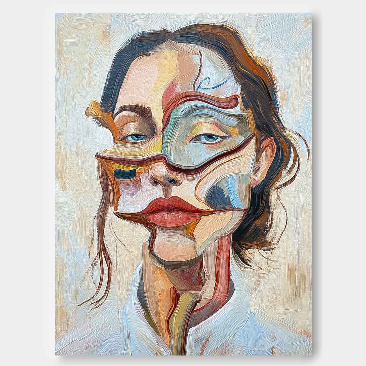 Original Texture Irregular Face Wall Art Coloful Modern Artwork Abstract Portrait Oil Painting On Canvas