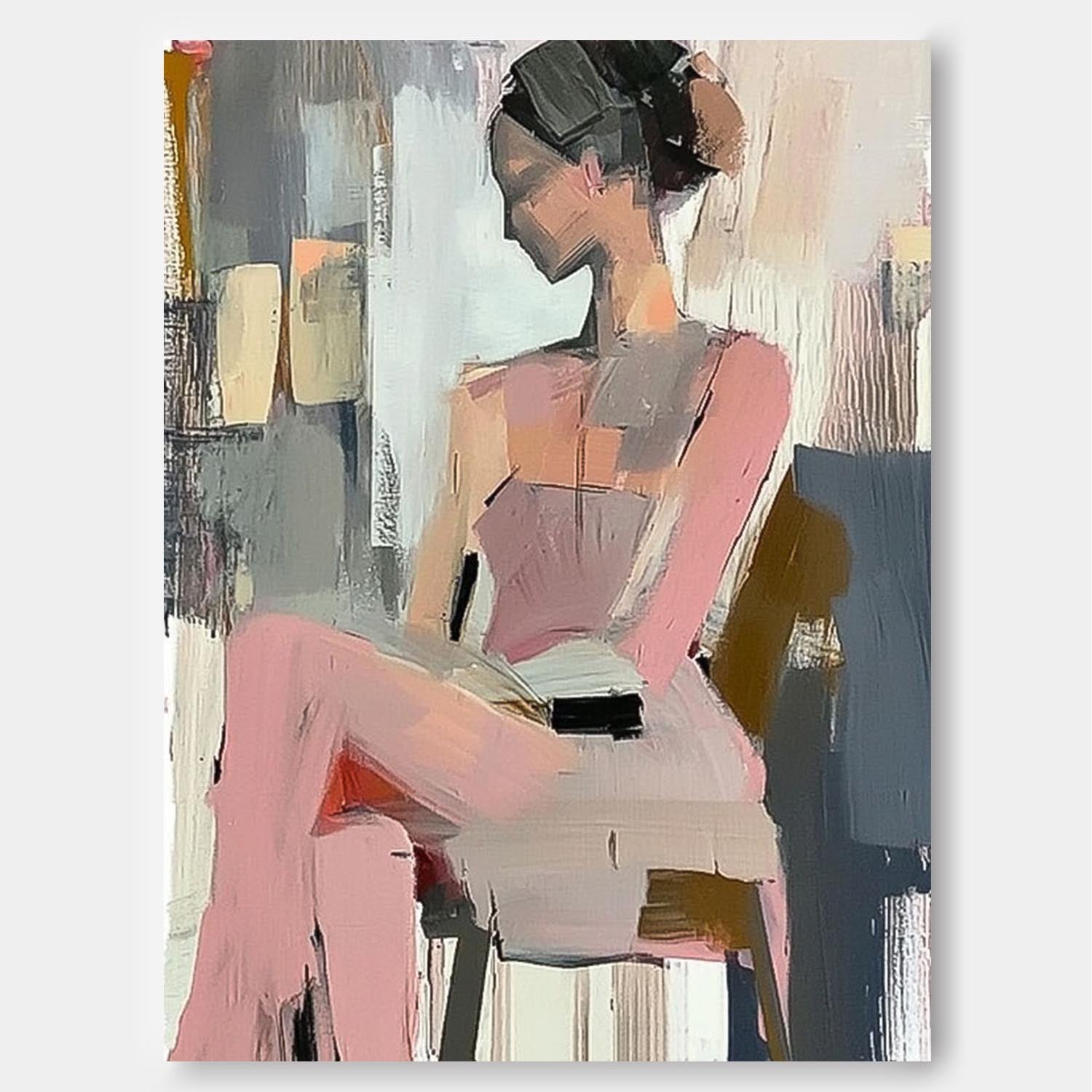 Faceless Artwork Large Girl Painting Abstract Lady Painting Original Wall Art Framed For Living Room
